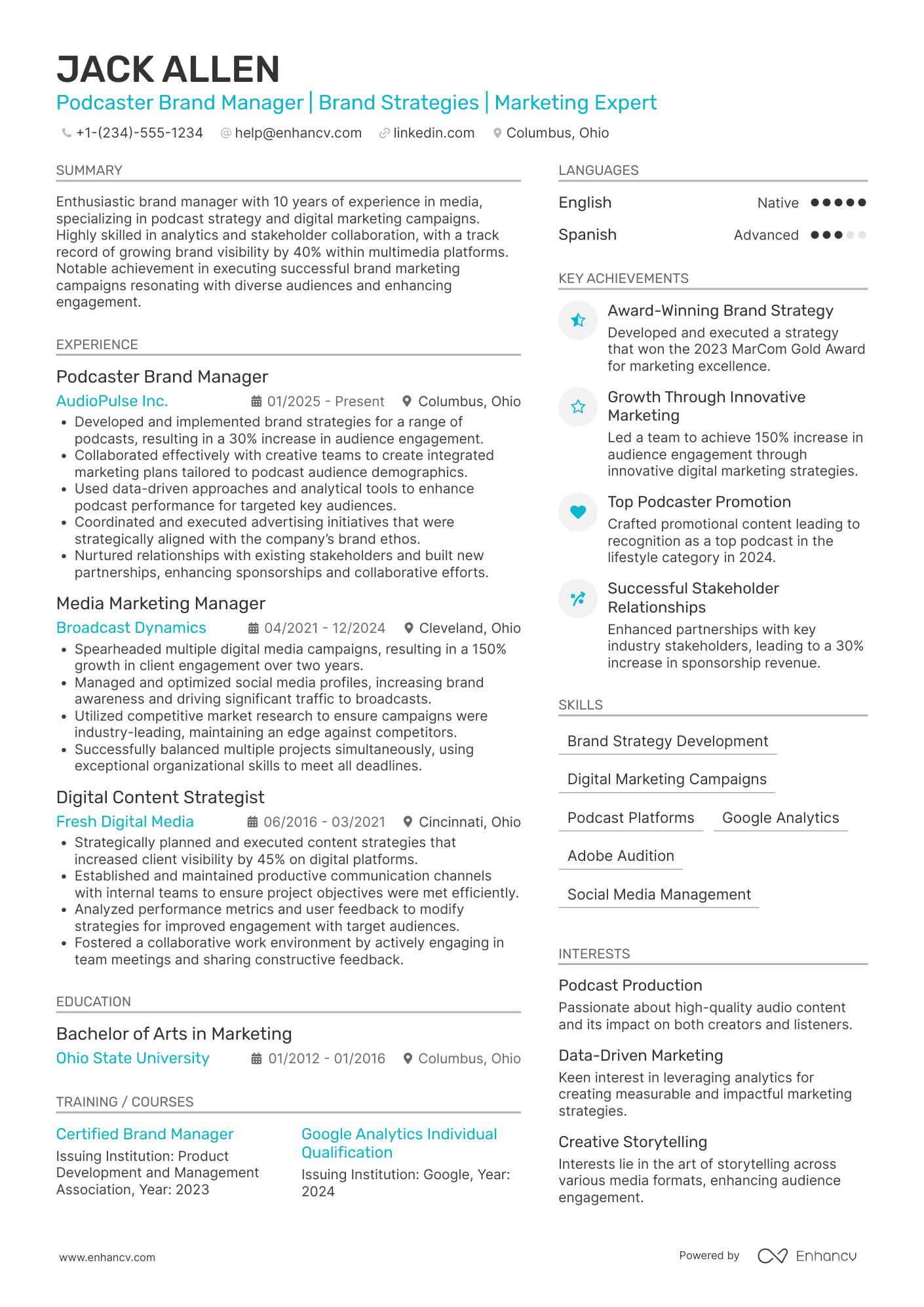 A resume example of a Podcaster Brand Manager