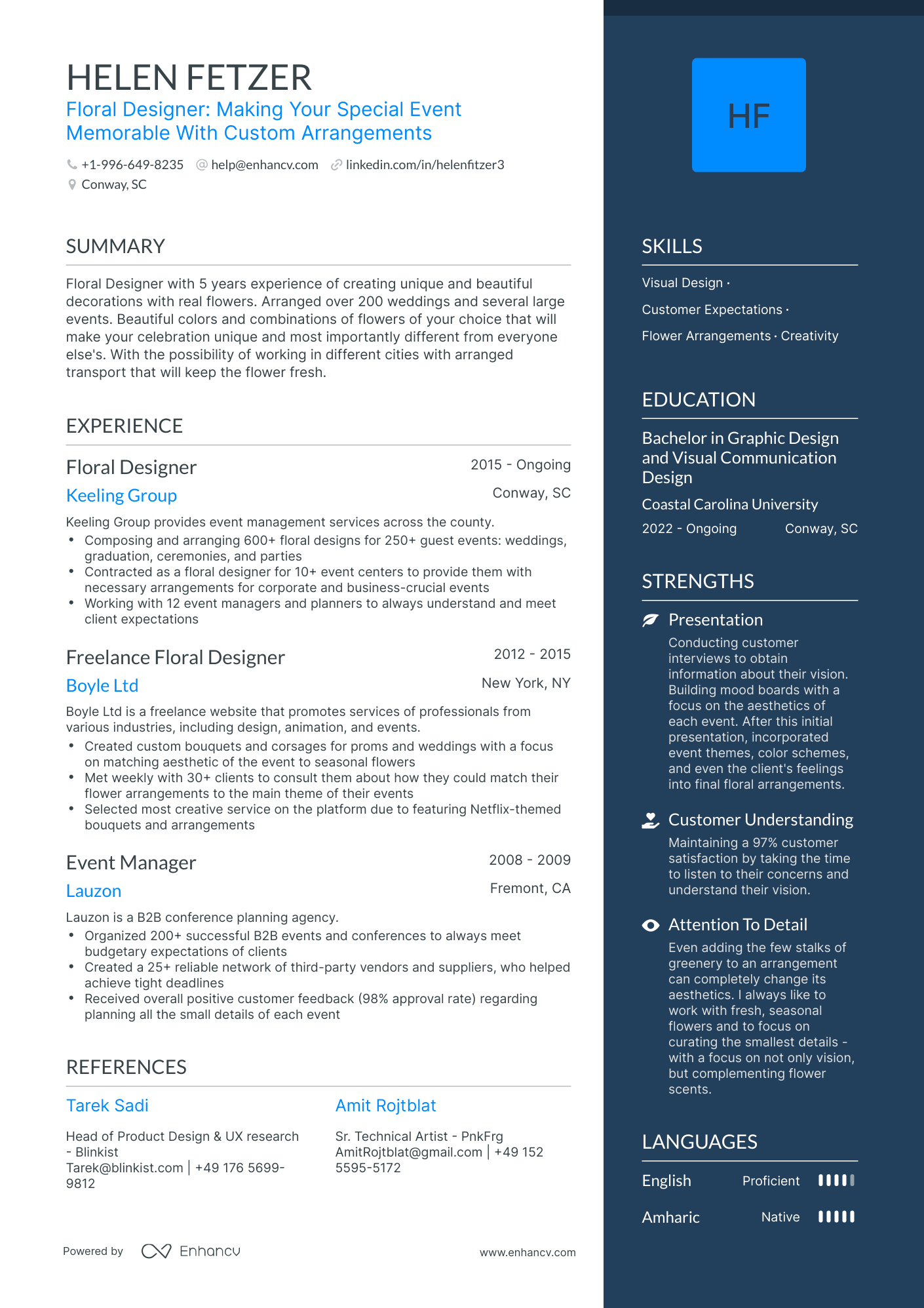 One Page Floral Designer Resume Template