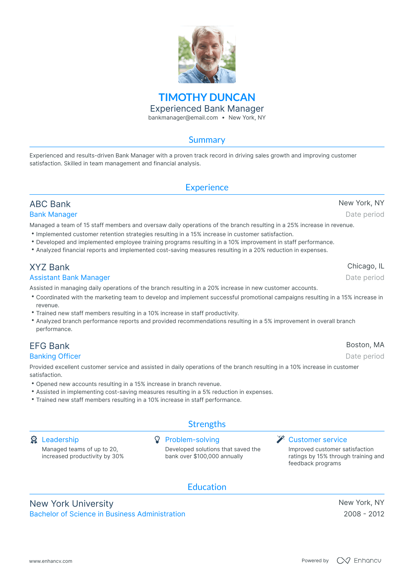 Traditional Bank Manager Resume Template