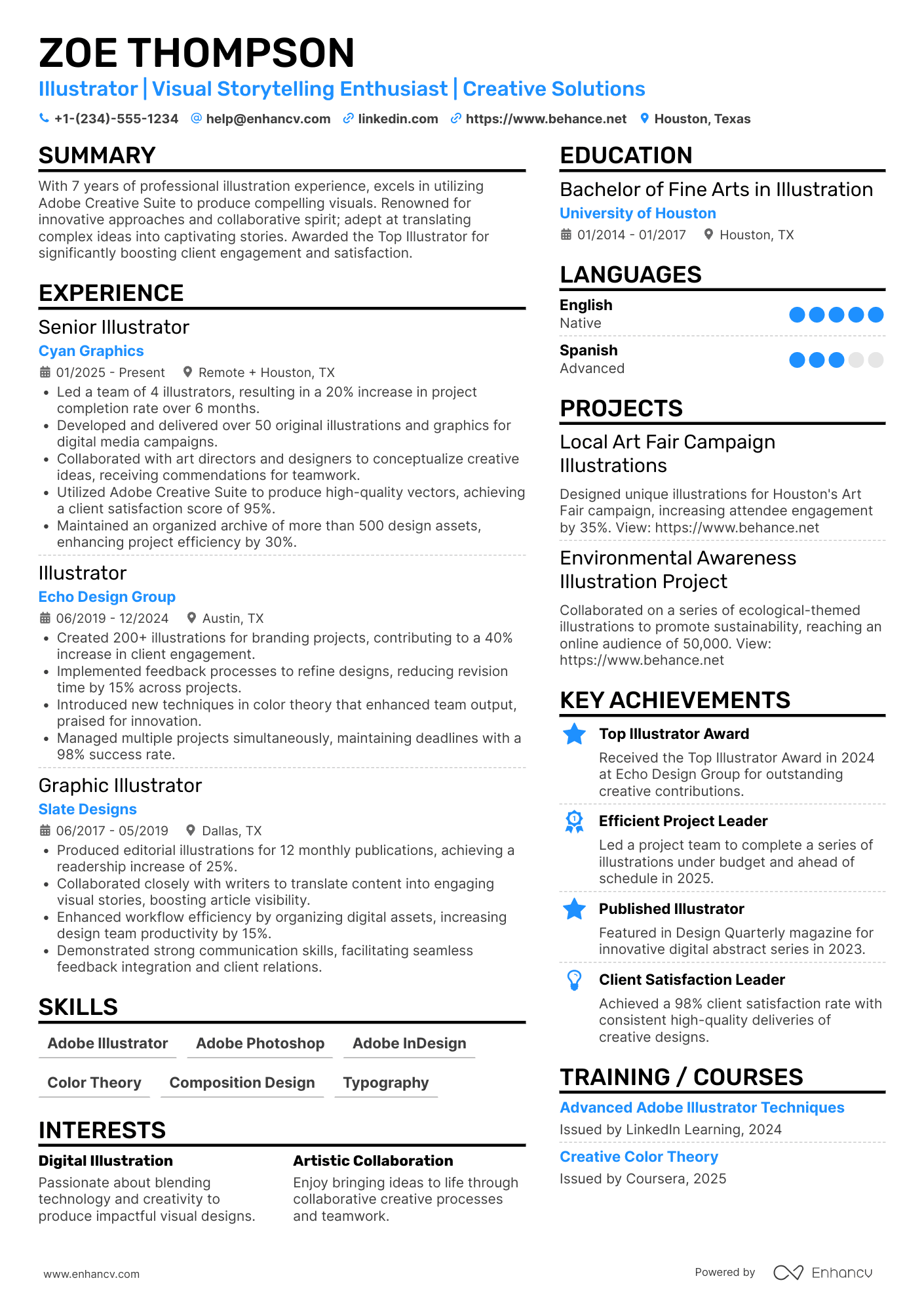 A resume example of a Mid Level Illustrator