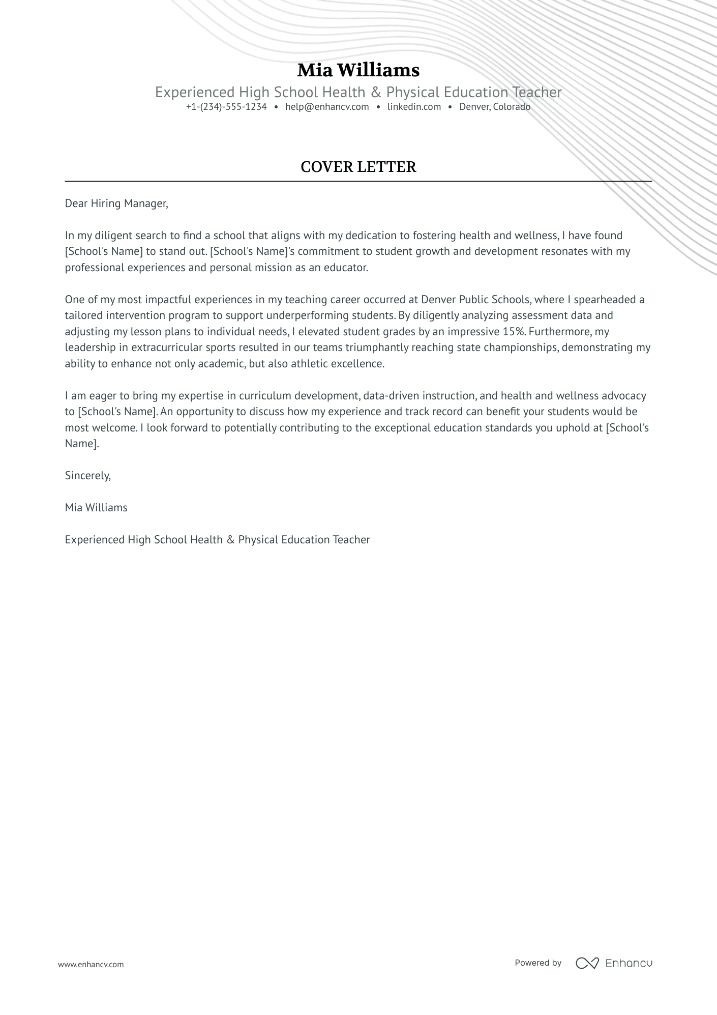 cover letter for physical education teacher with no experience