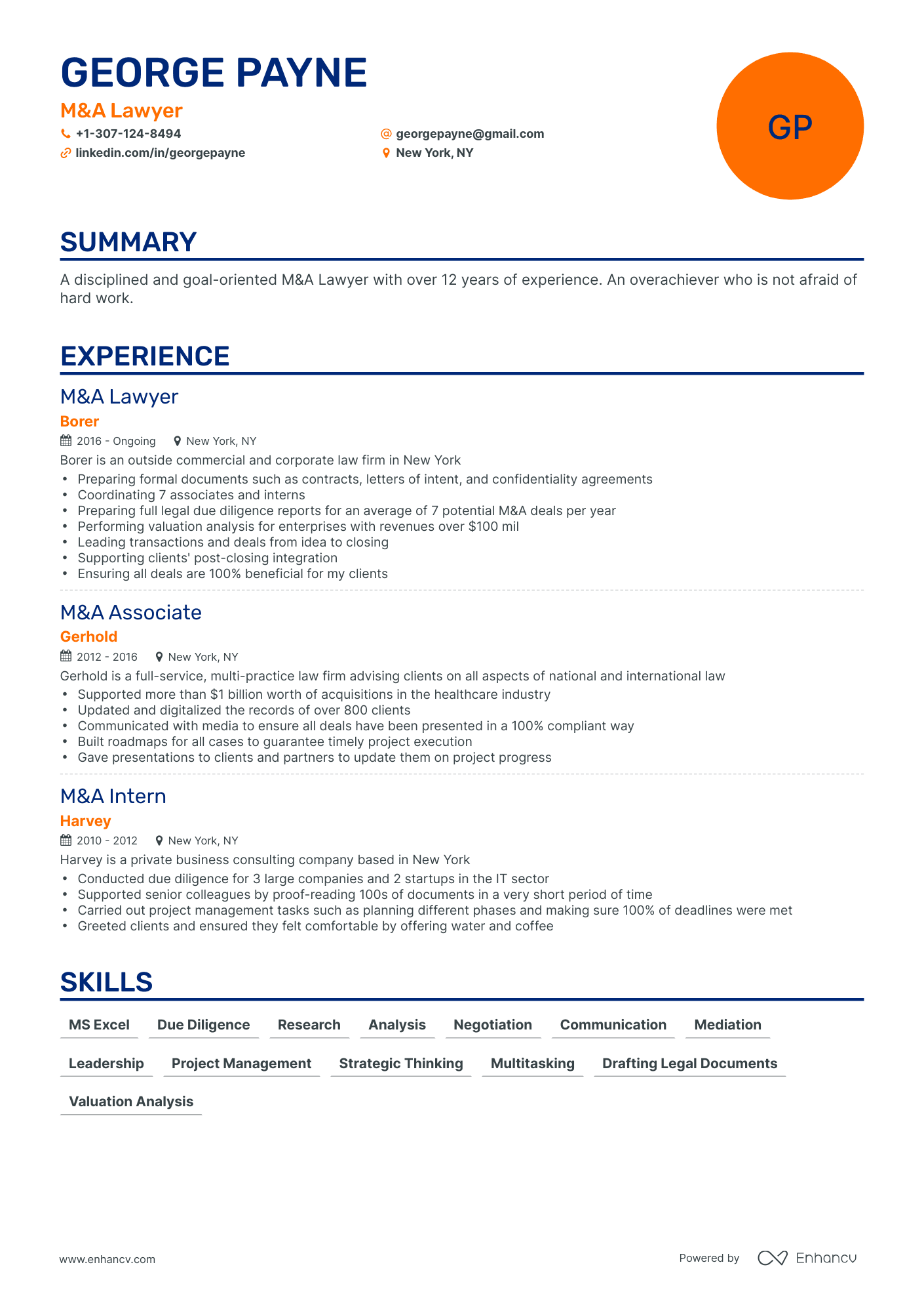 Classic M&A Lawyer Resume Template