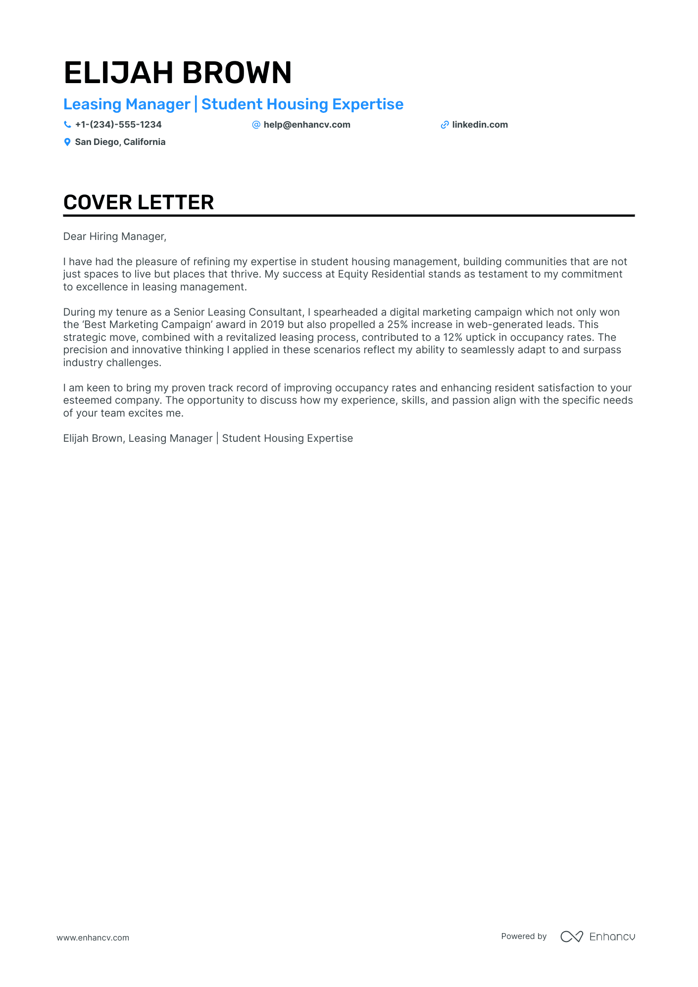 cover letter for property manager position