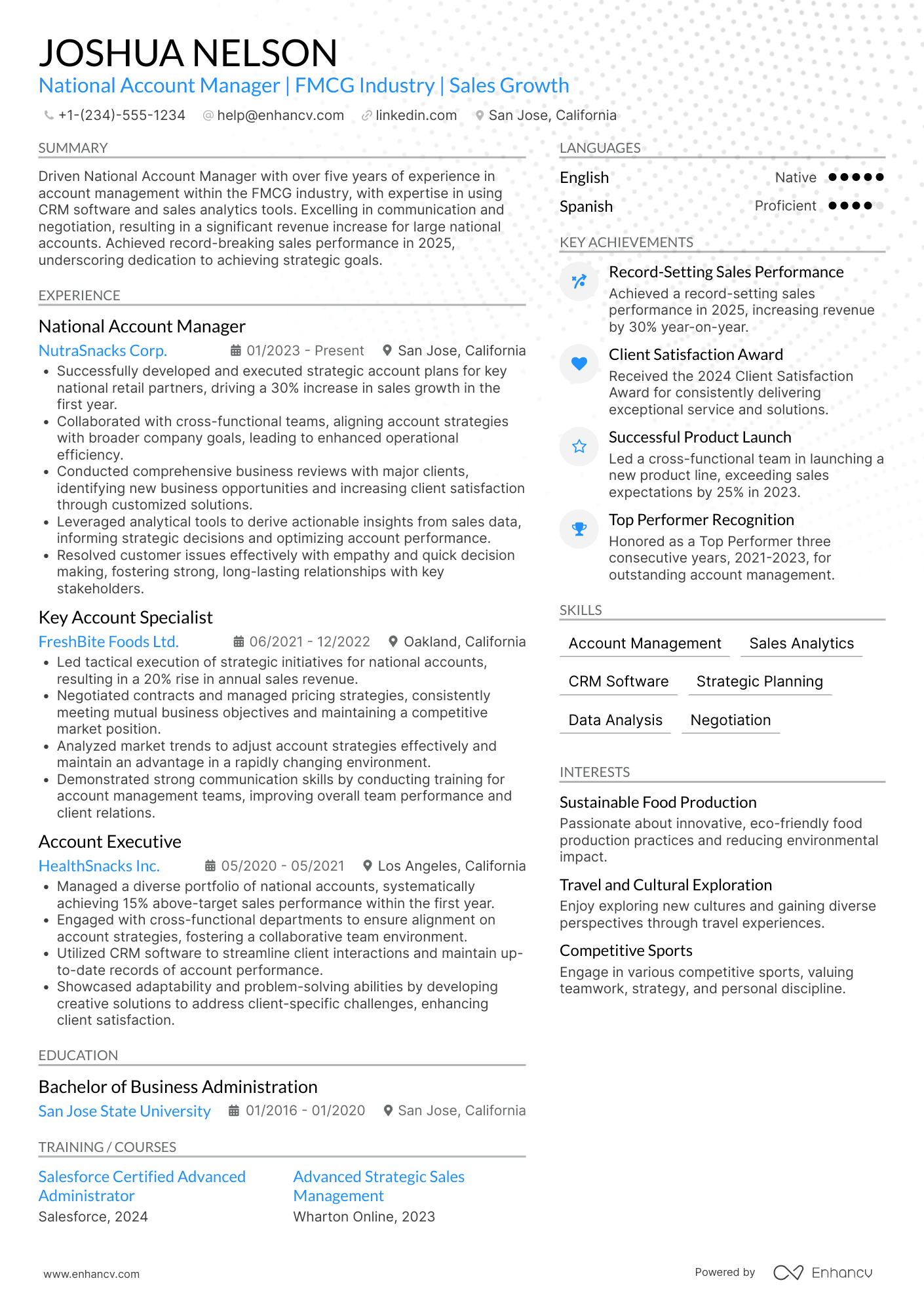 A resume example of a National Account Manager