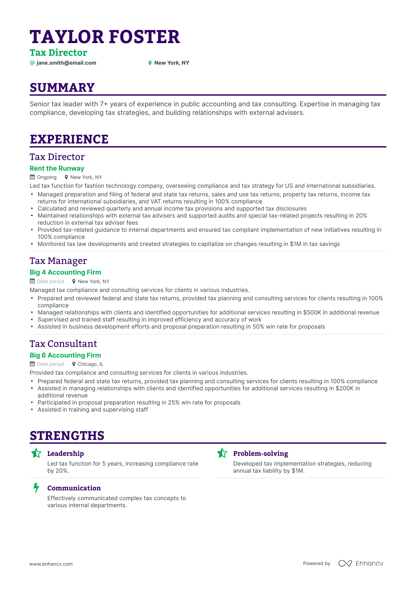 Classic Tax Director Resume Template