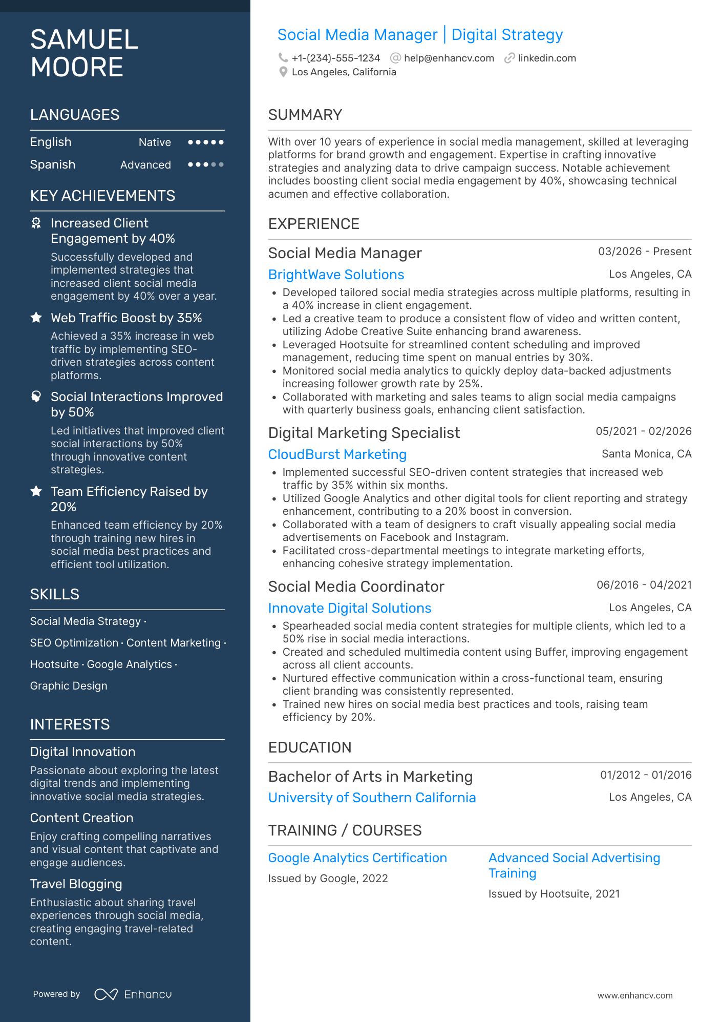 A resume example of a Work from Home Social Media Manager