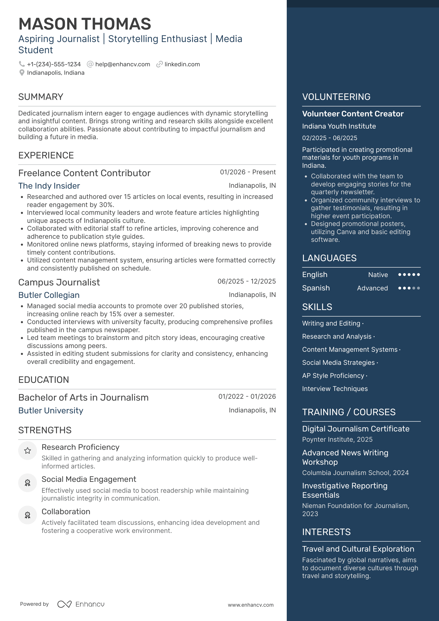 A resume example of a Journalism Intern