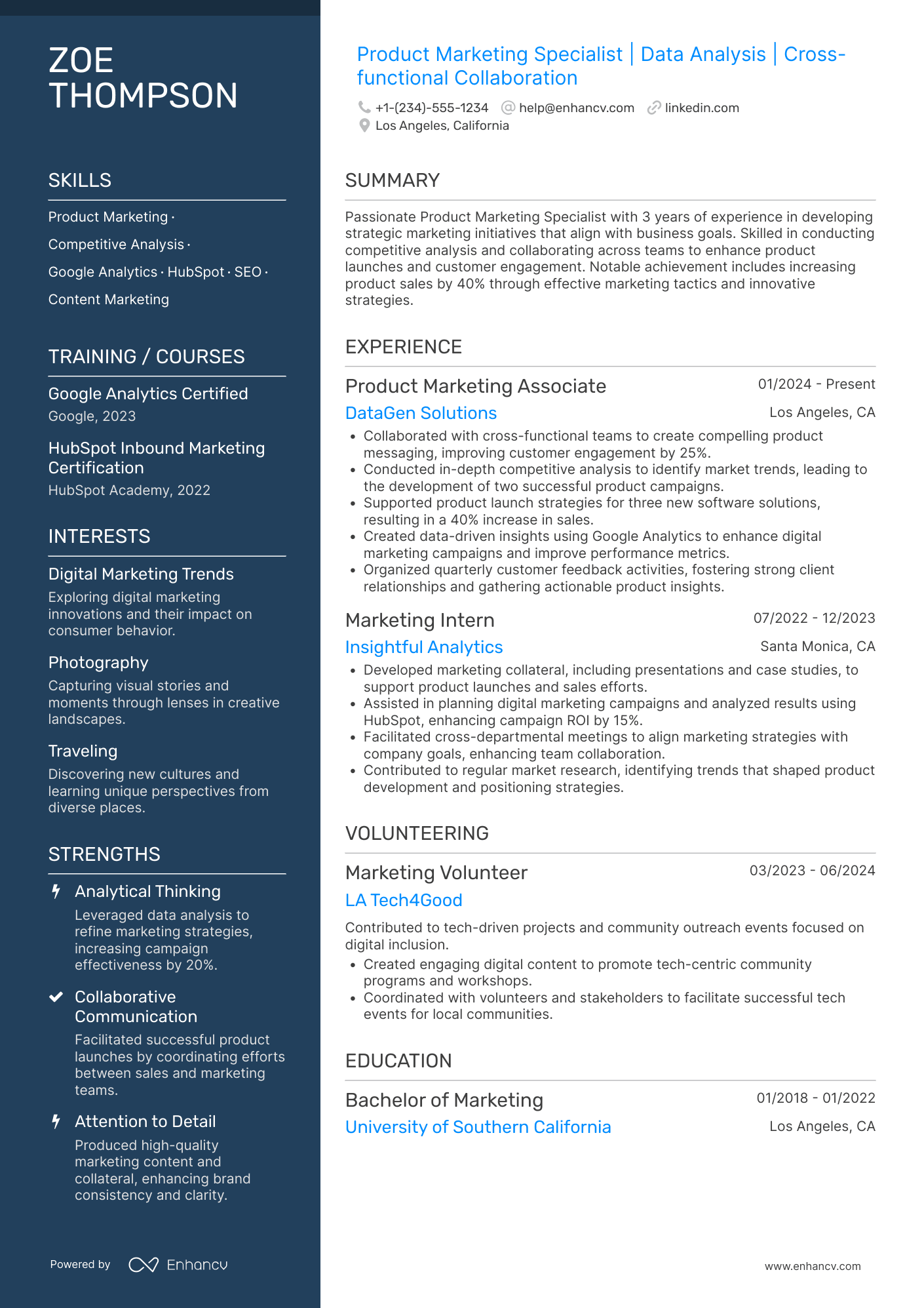 A resume example of a Product Marketing Associate