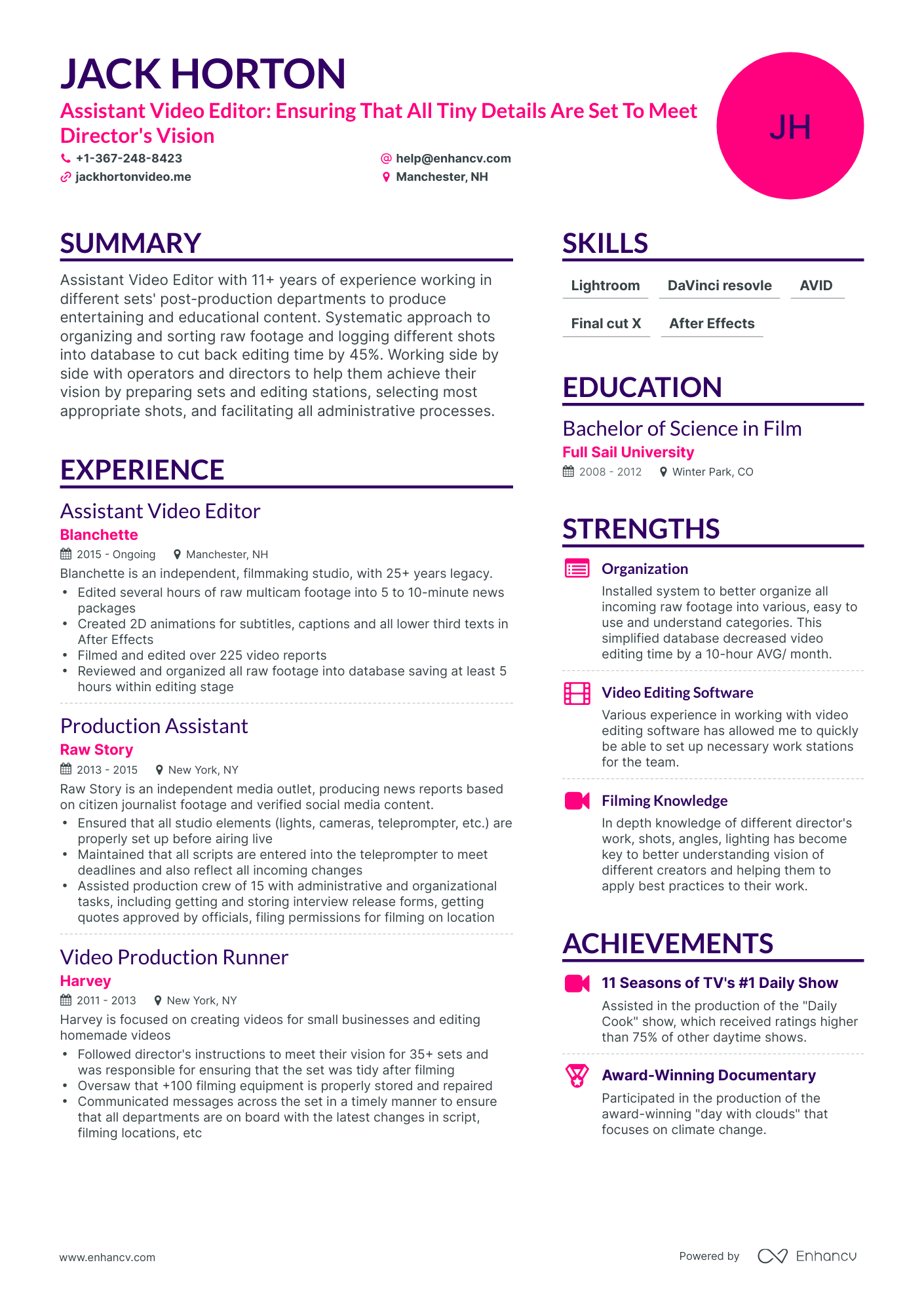 Simple Assistant Video Editor Resume Template