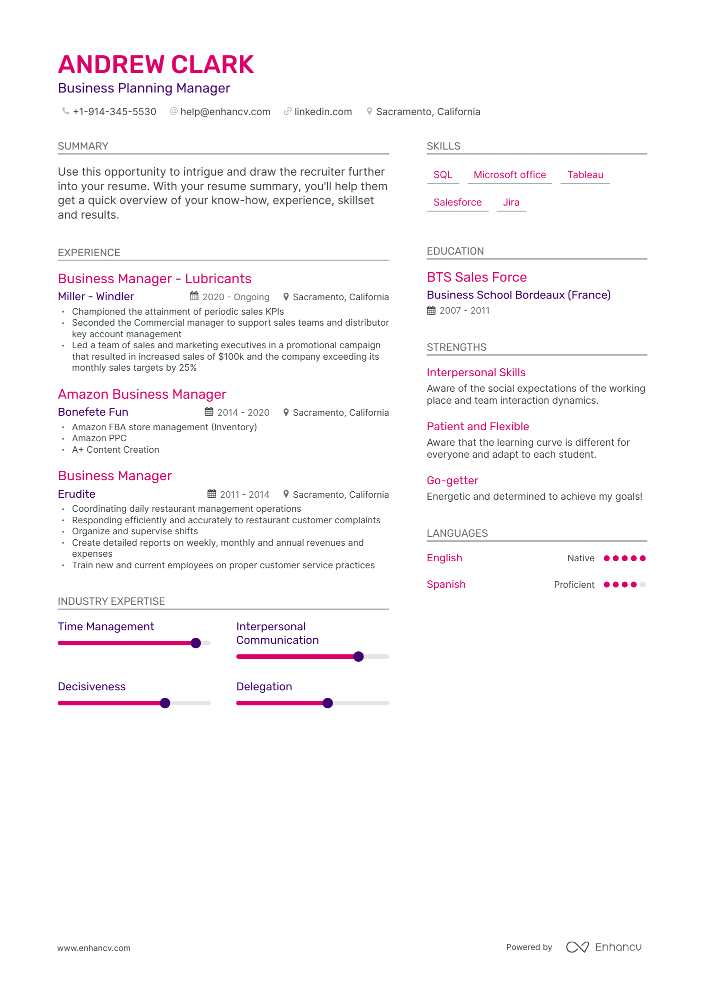 business planning manager resume