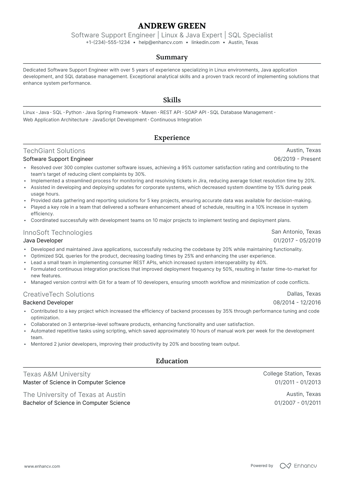resume support engineer