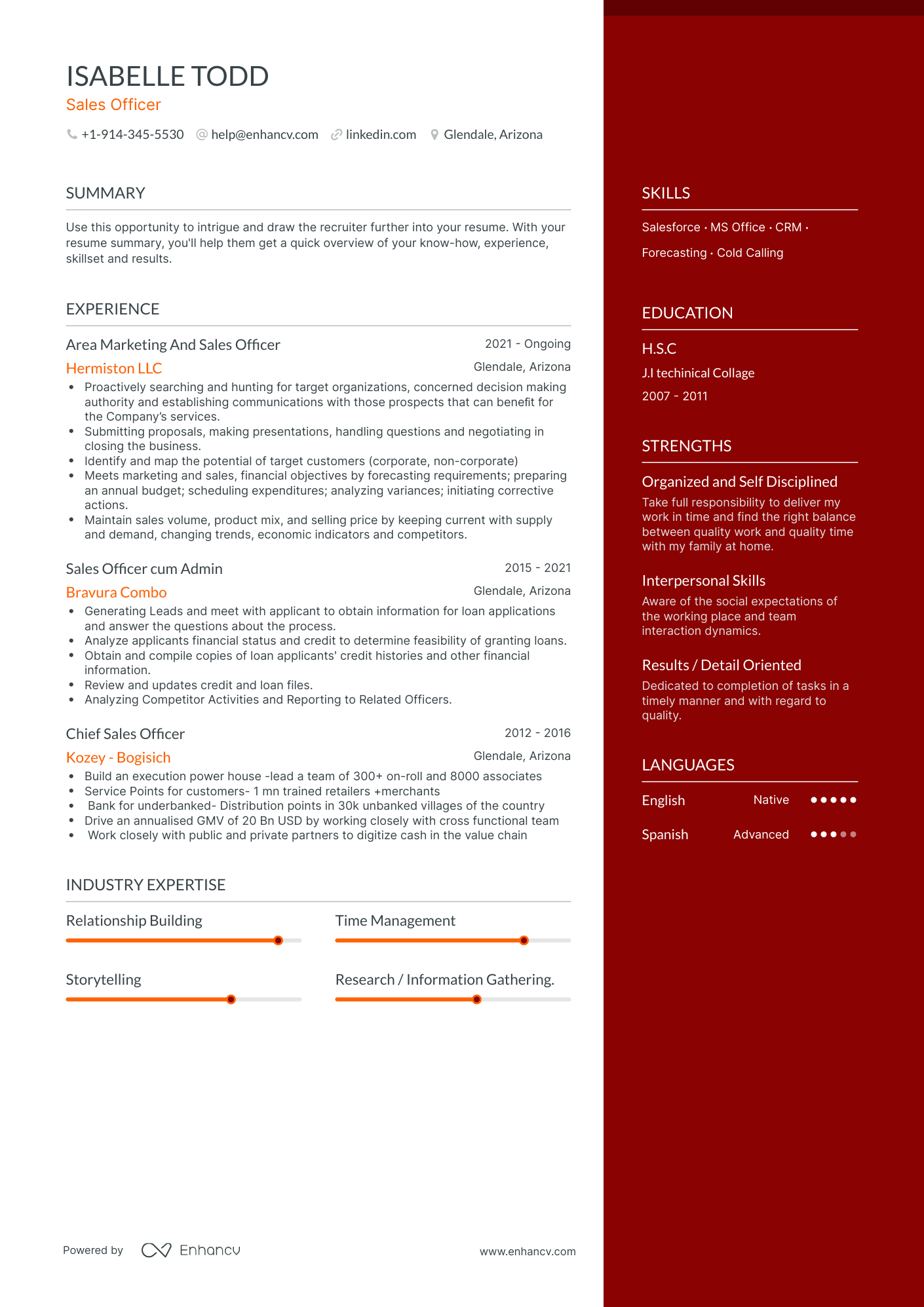 Sales Officer Resume Examples & Guide for 2023 (Layout, Skills ...