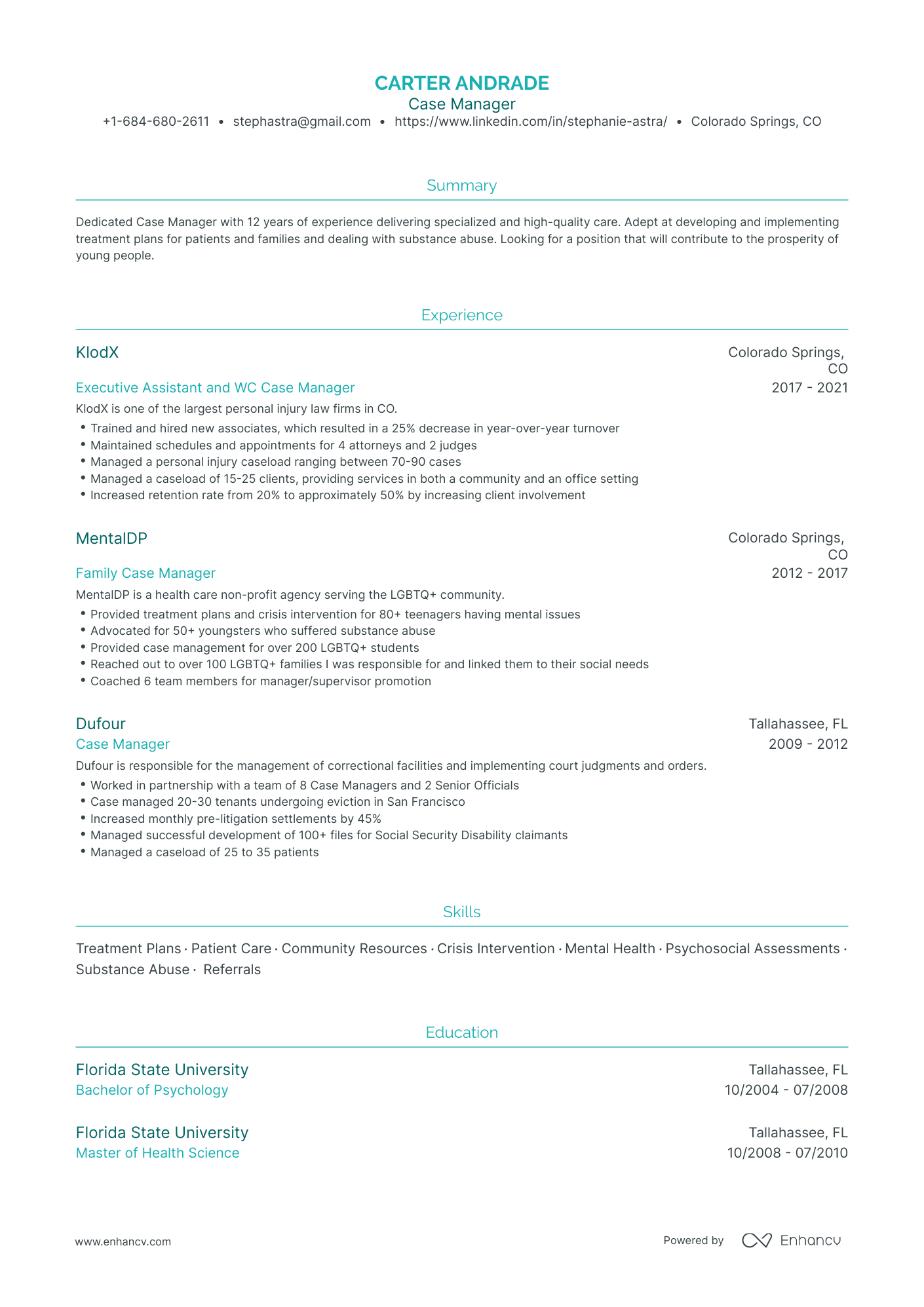 Traditional Case Manager Resume Template