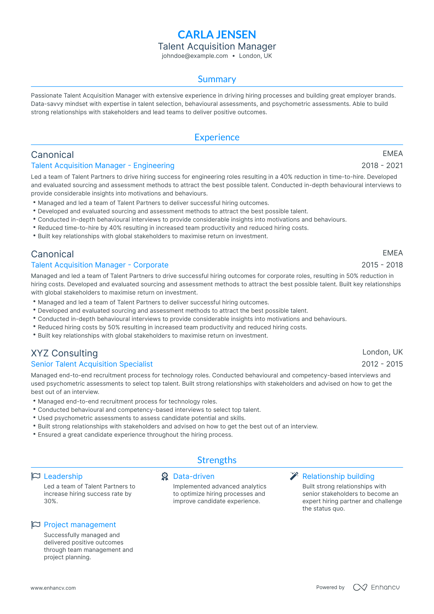 Traditional Talent Acquisition Manager Resume Template