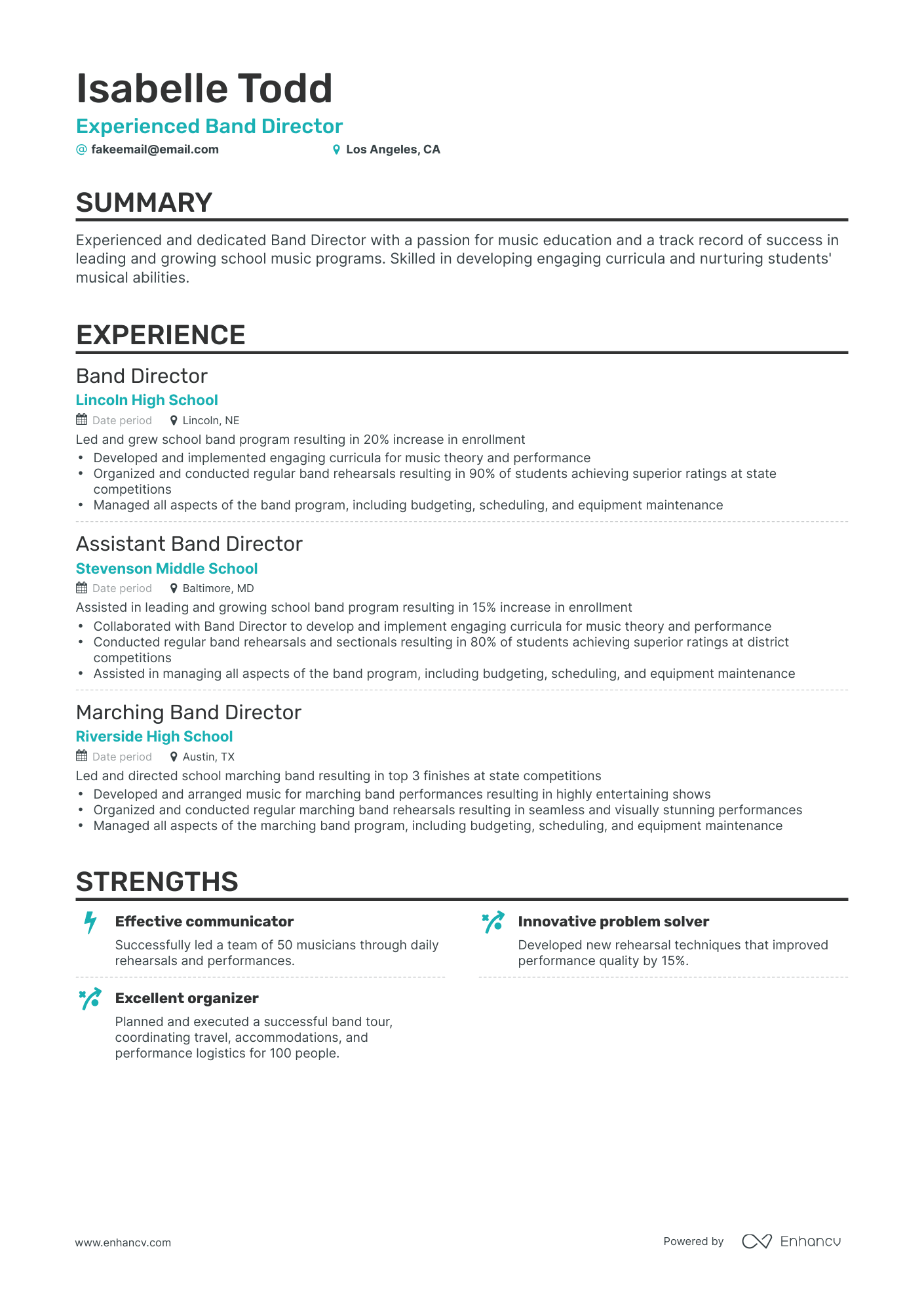 Classic Band Director Resume Template