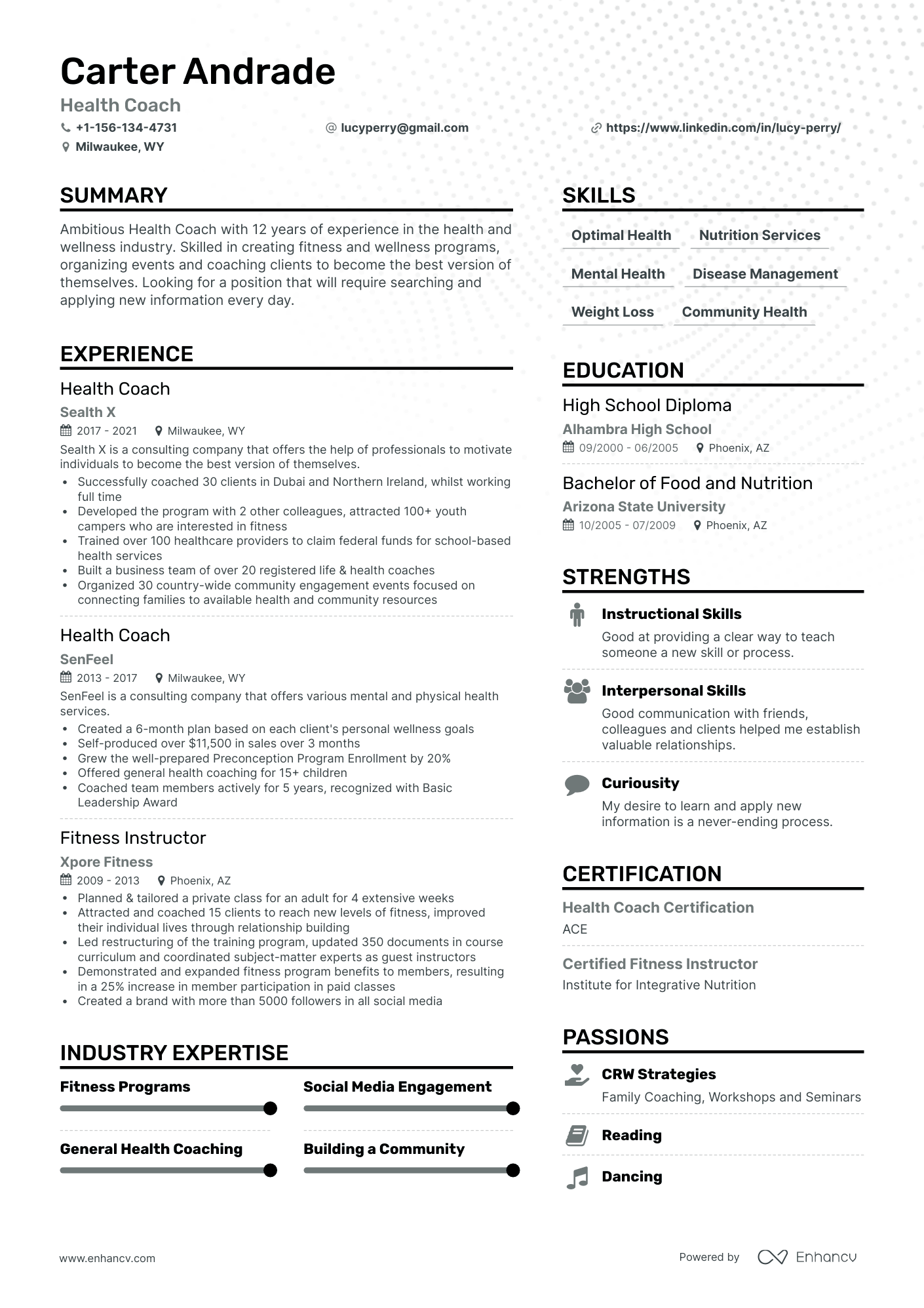 Health Coach Resume Examples & Guide for 2023 (Layout, Skills, Keywords &  Job Description)