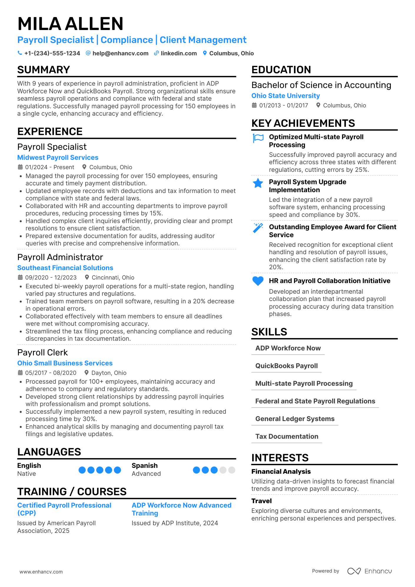 A resume example of a Payroll Clerk