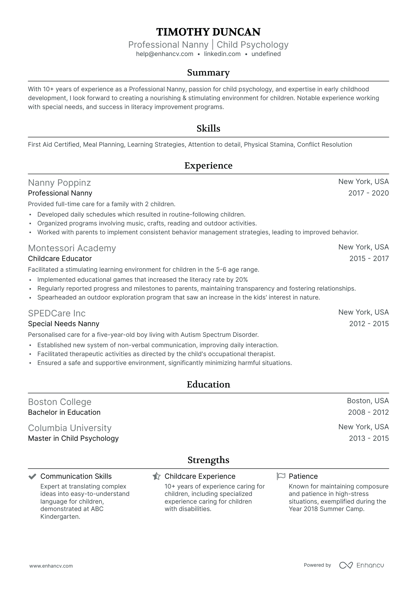 how to make a resume for a nanny position