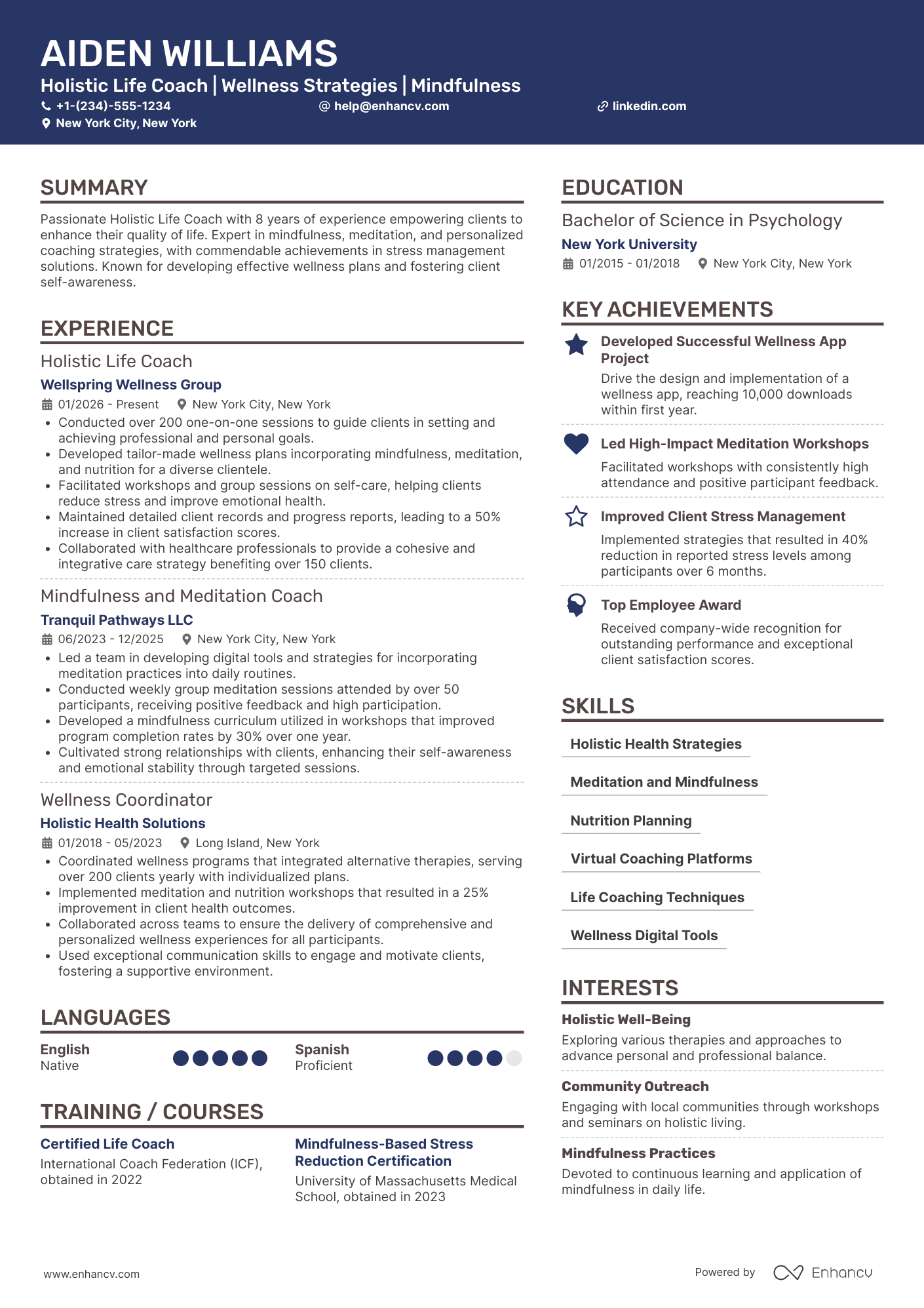 A resume example of a Holistic Life Coach