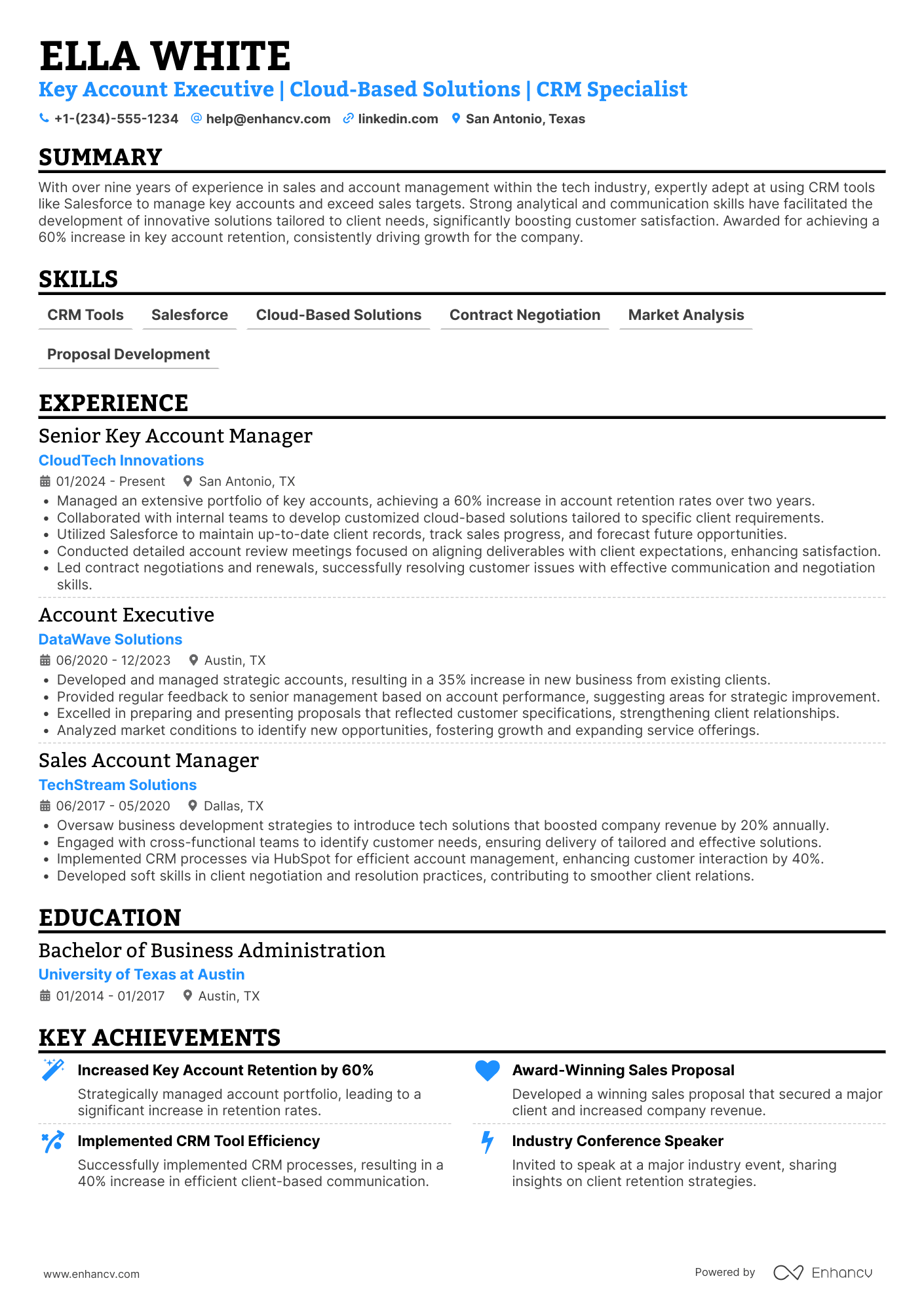 A resume example of a Key Account Executive