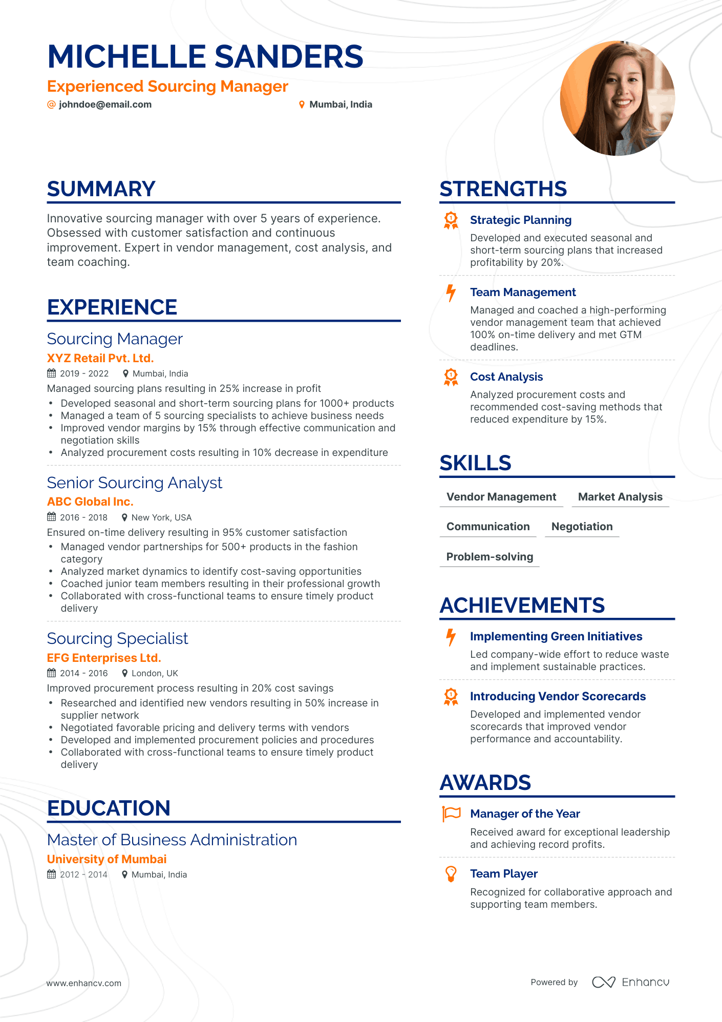 Simple Sourcing Manager Resume Template