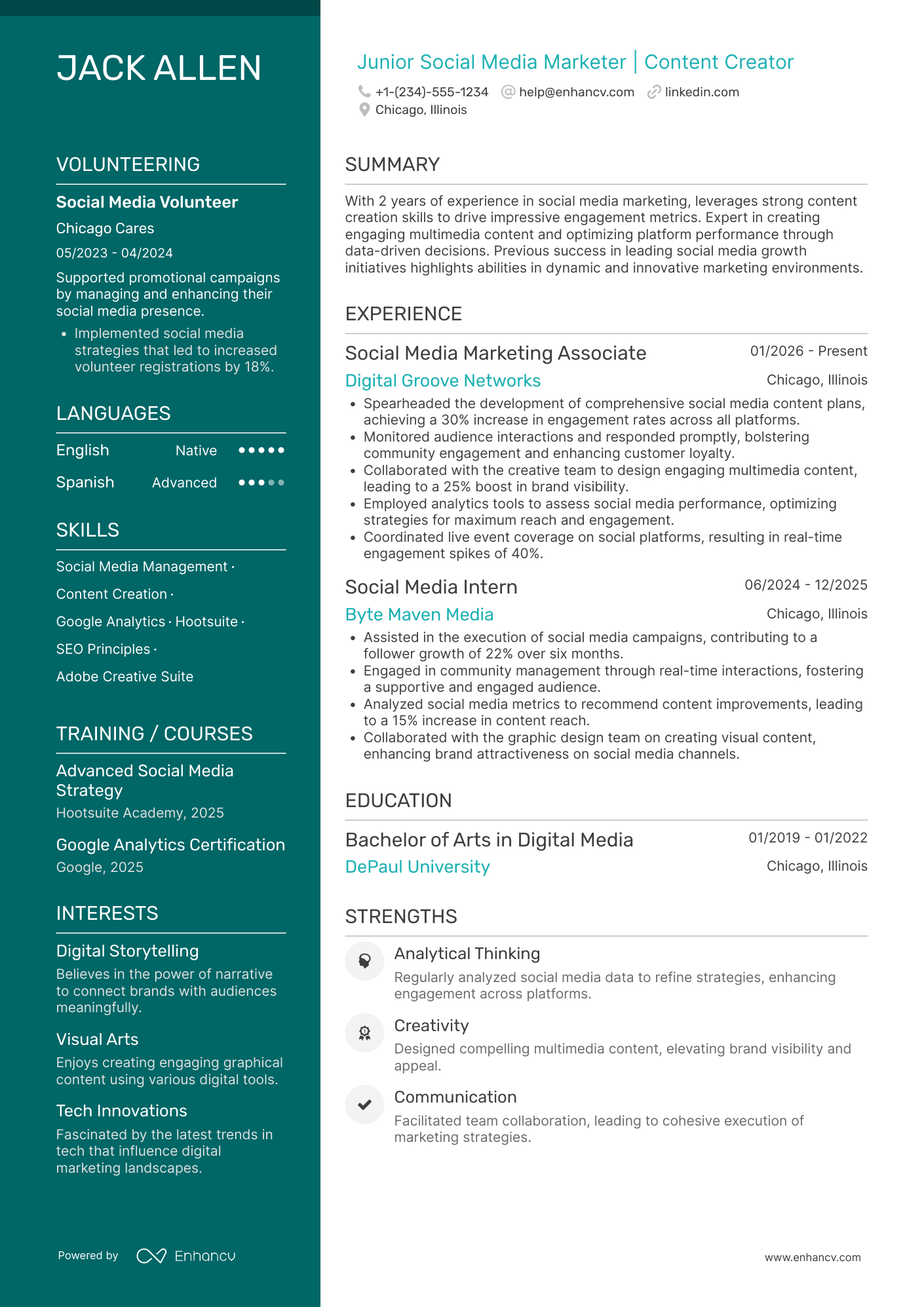A resume example of a Social Media Marketing Associate