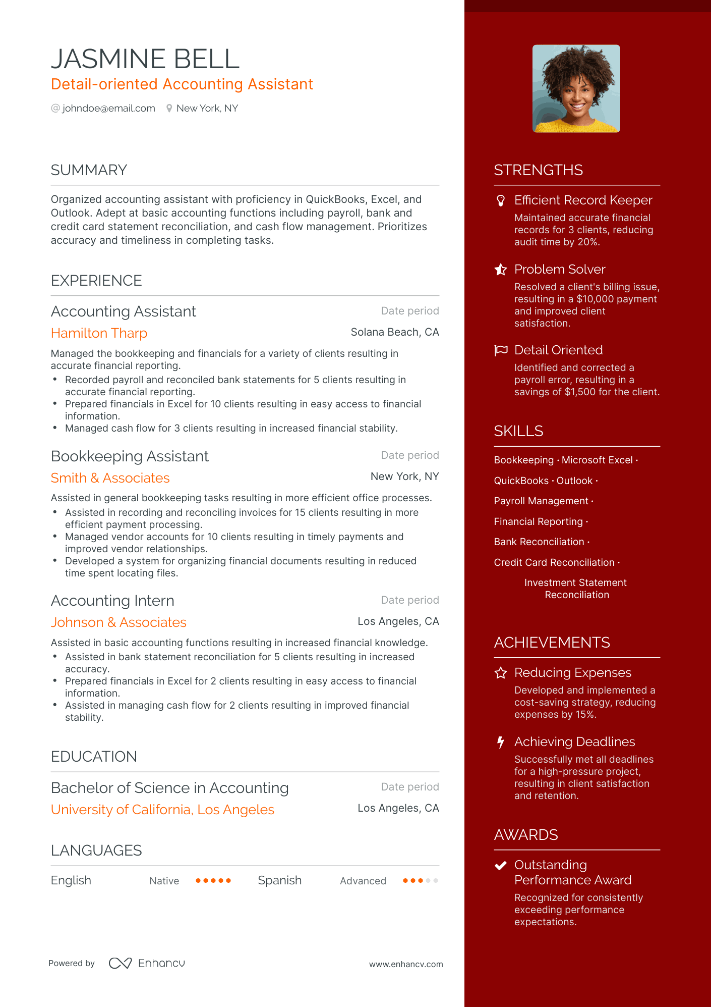 One Page Accounting Assistant Resume Template