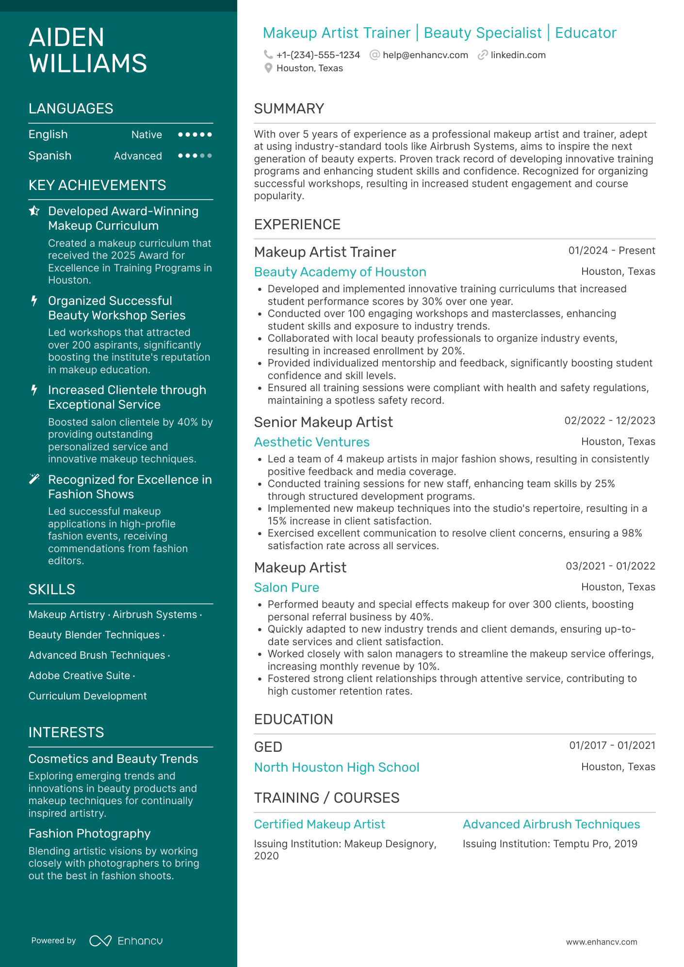 A resume example of a Makeup Artist Trainer