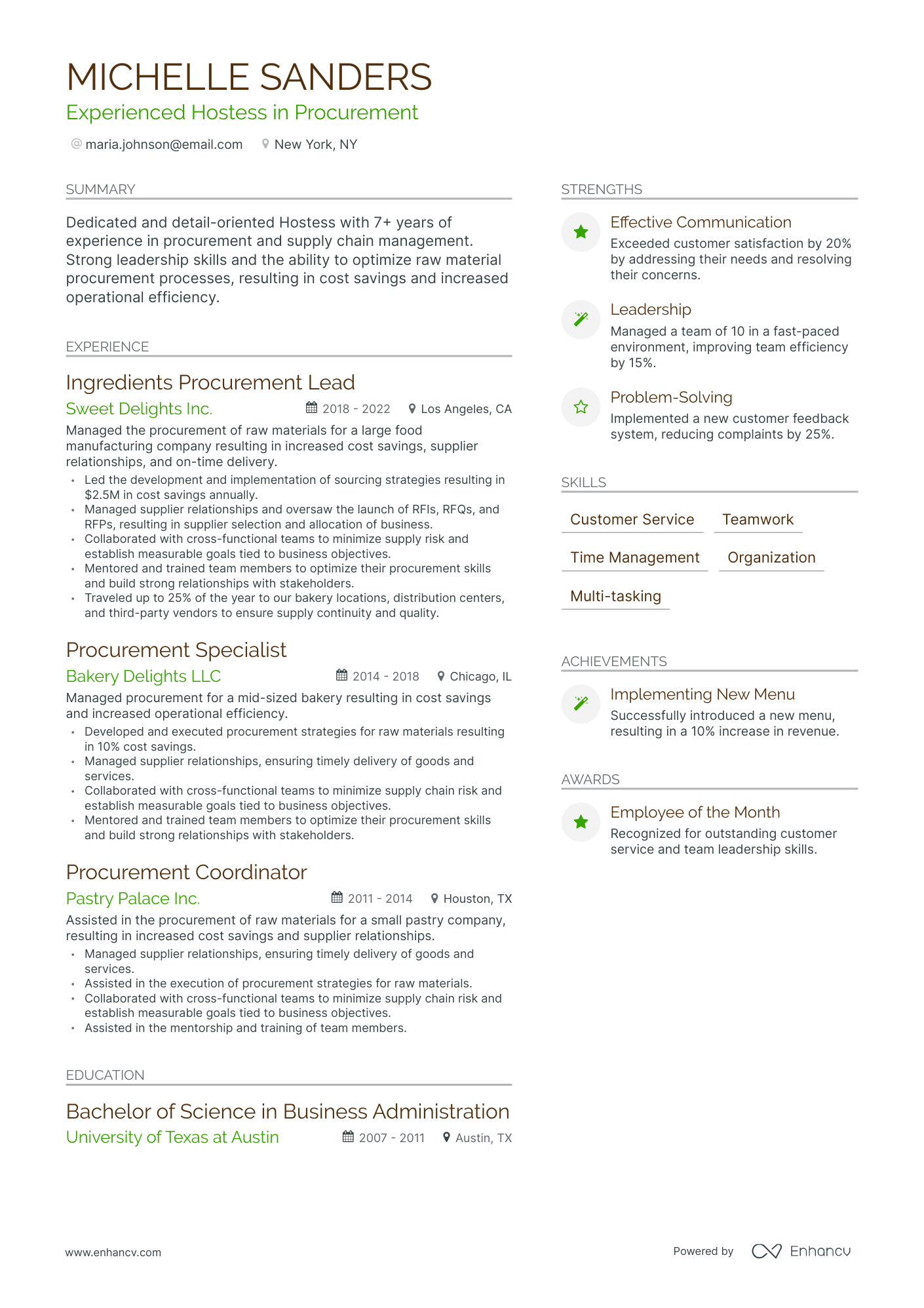 Modern Hostess Resume Template