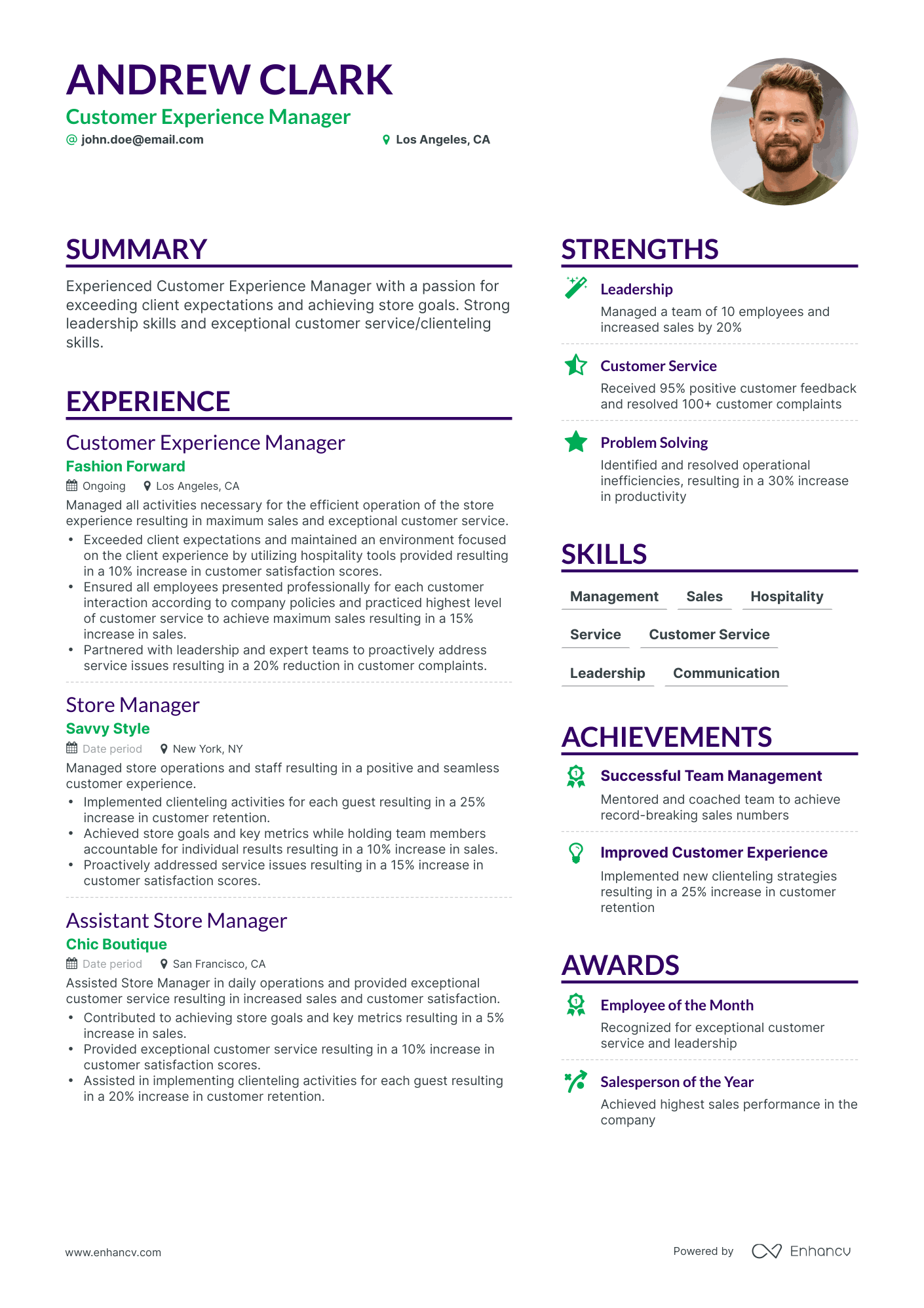 Simple Customer Experience Manager Resume Template