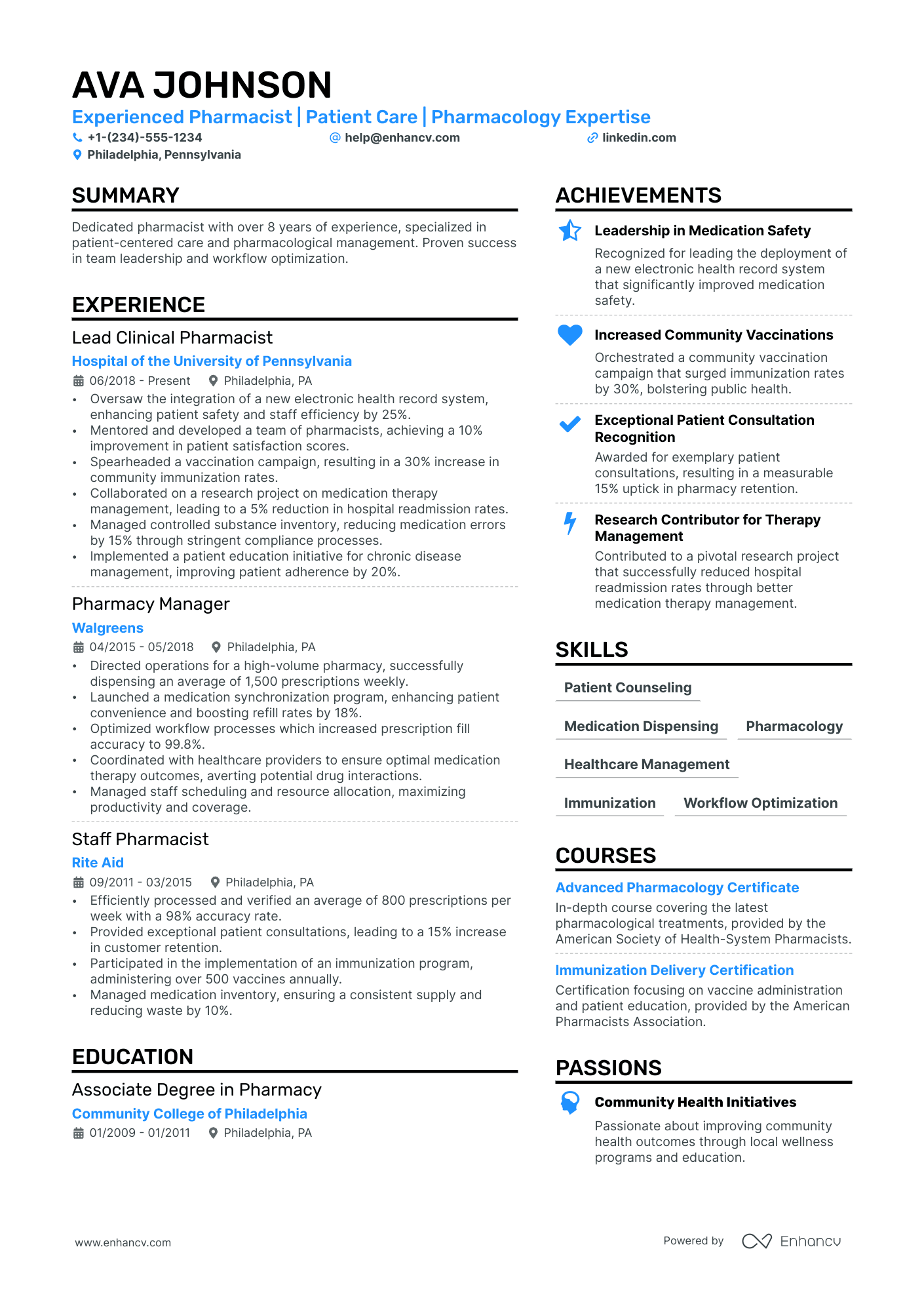 sample resume for a pharmacist