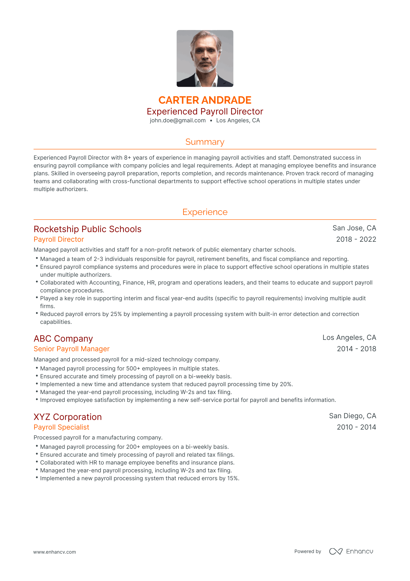 Traditional Payroll Director Resume Template