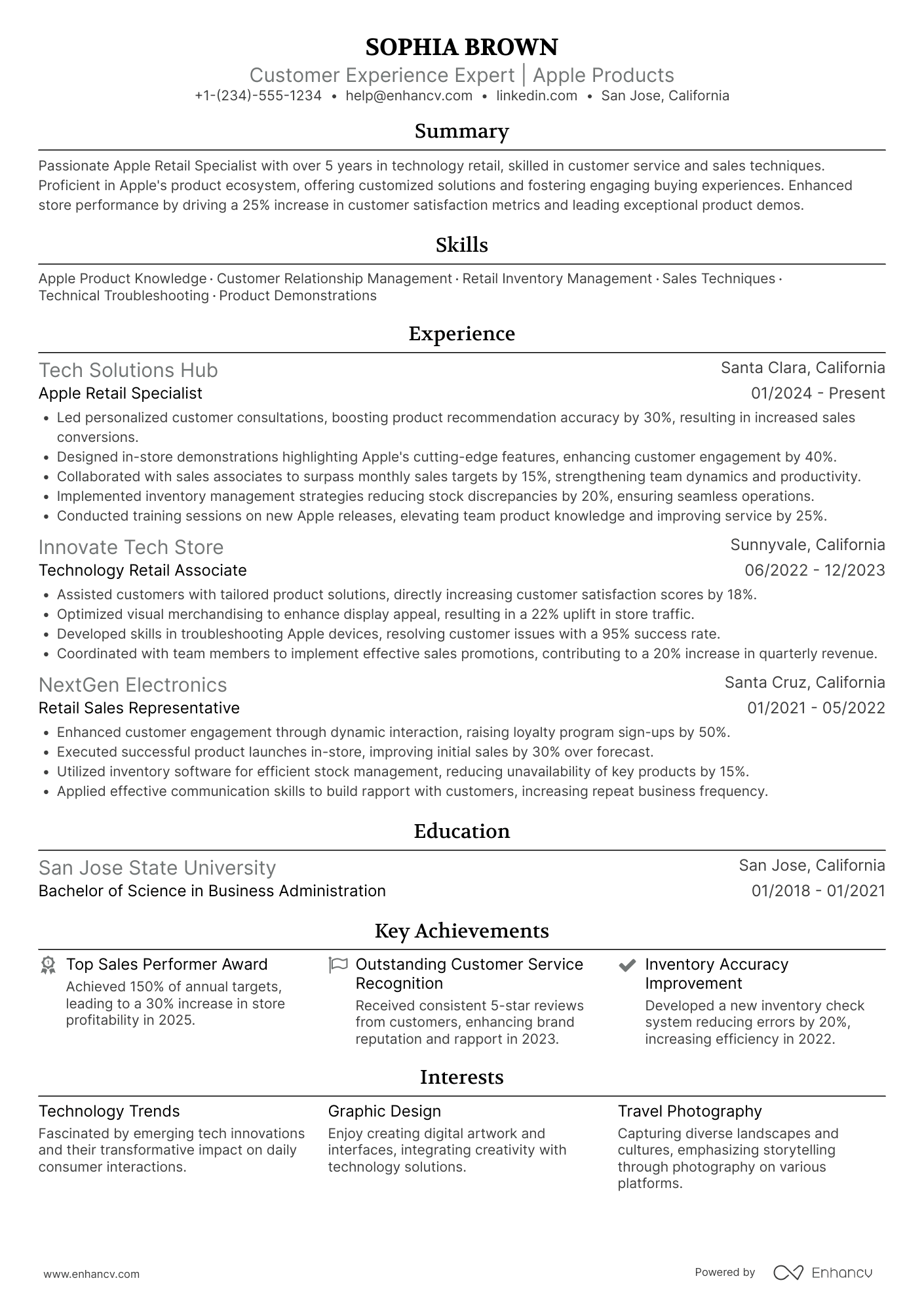 A resume example of a Apple Retail Specialist