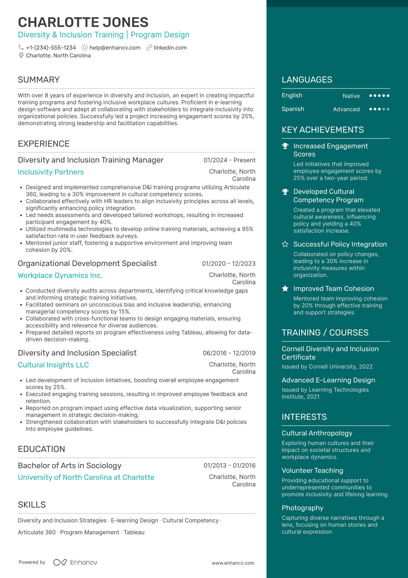 A resume example of a Diversity and Inclusion Training Manager
