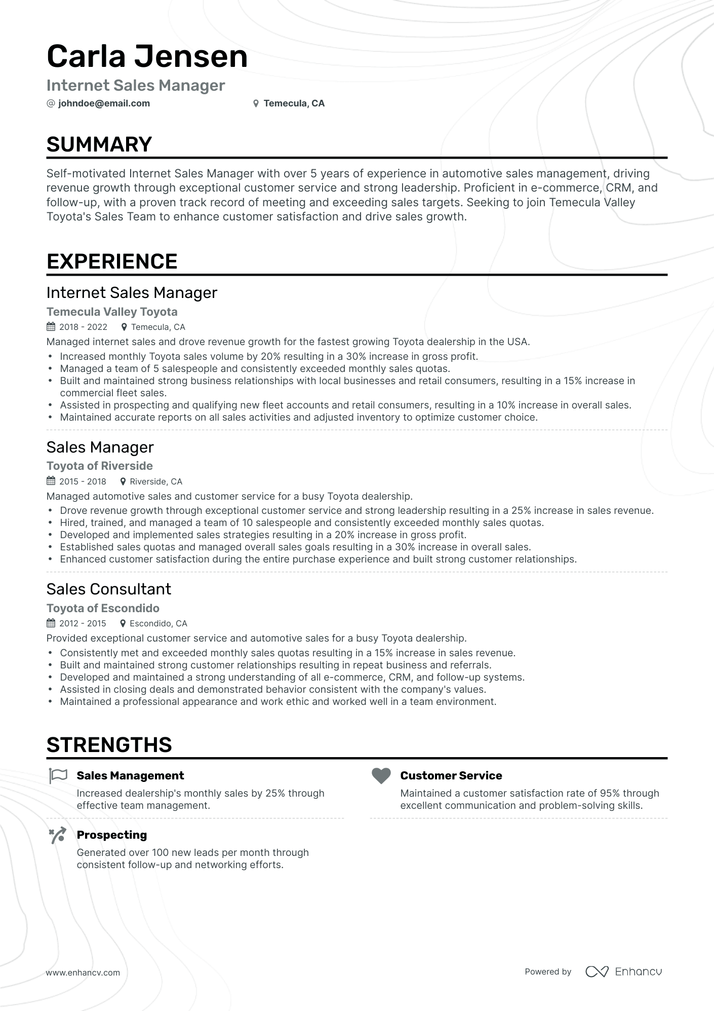 Classic Internet Sales Manager Resume Template