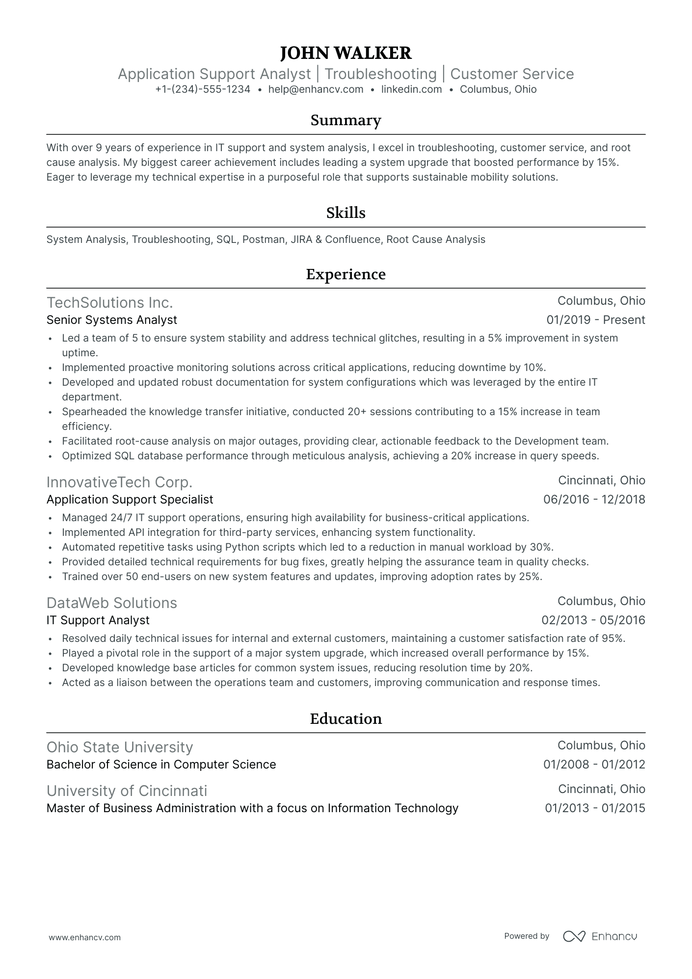 application support resume sample