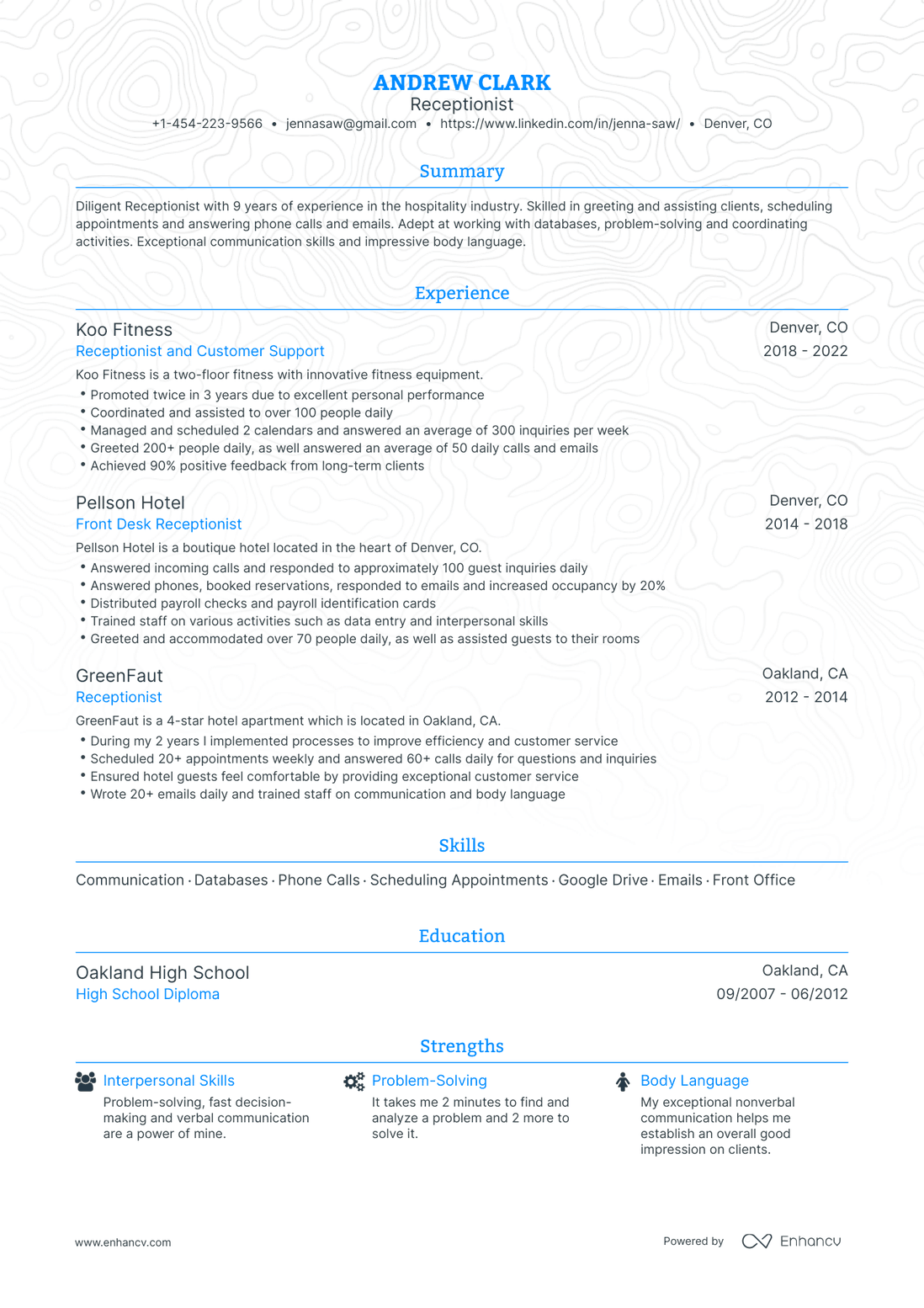 Traditional Front Desk Receptionist Resume Template