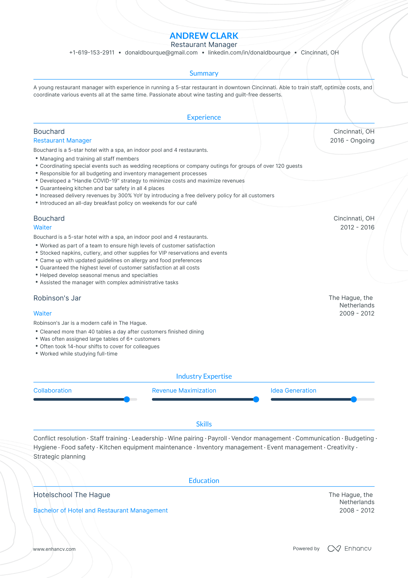 Traditional Restaurant Manager Resume Template
