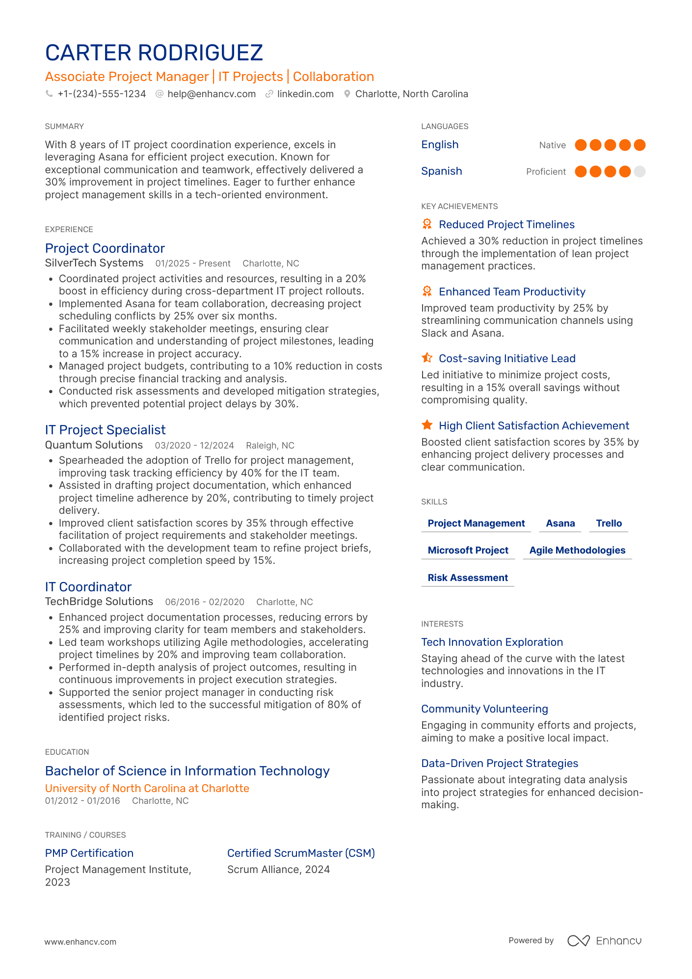 A resume example of a Associate Project Manager