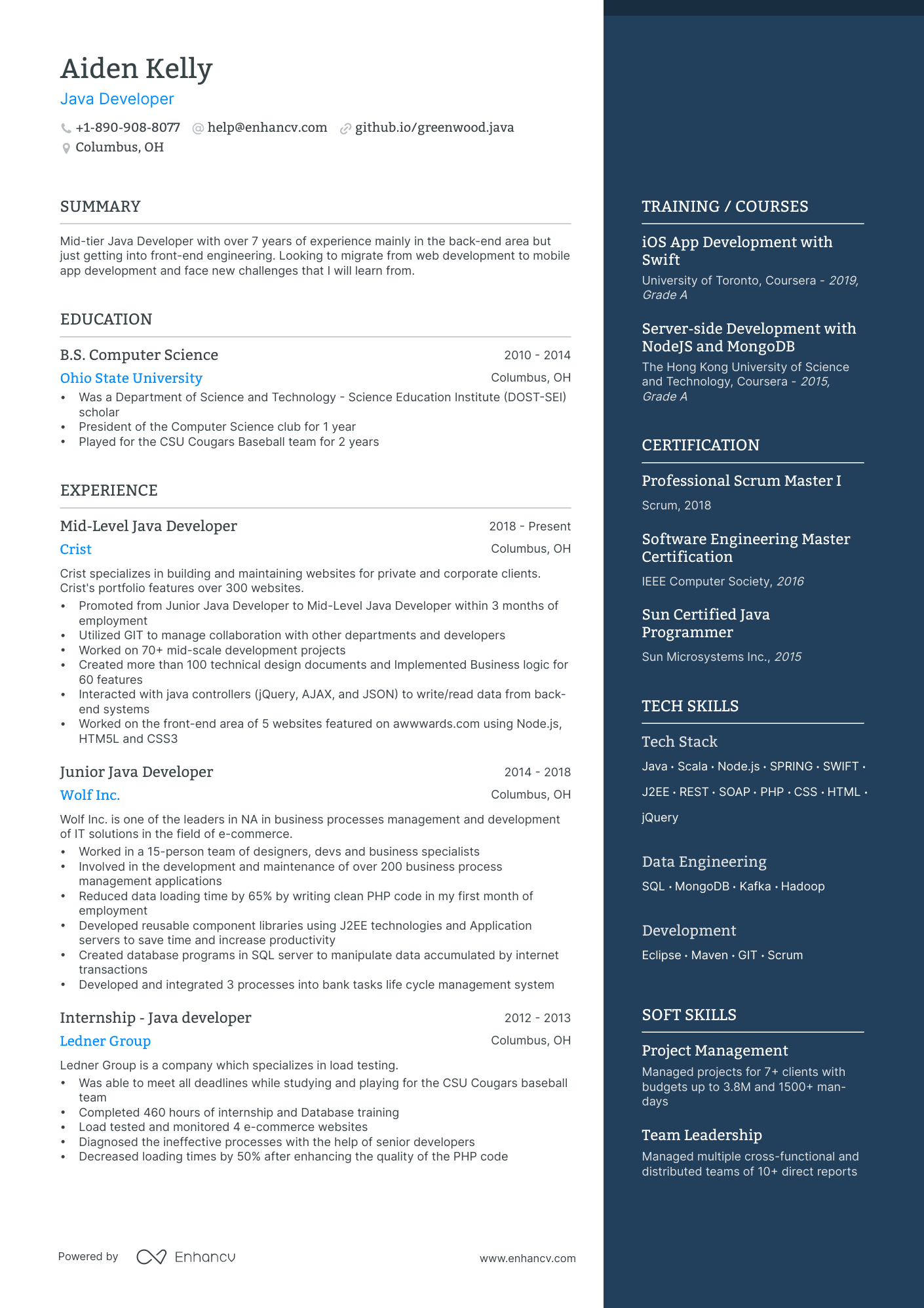best resume format for java developer fresher