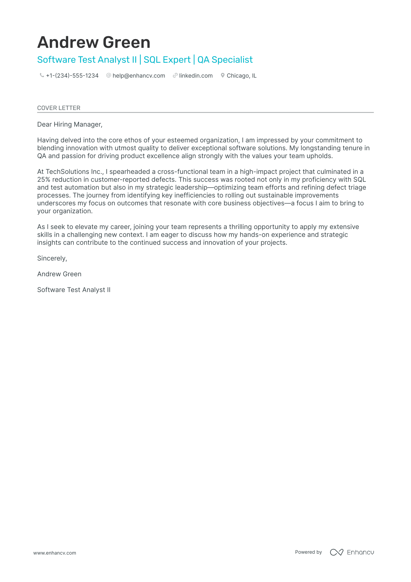 sample cover letter for test analyst