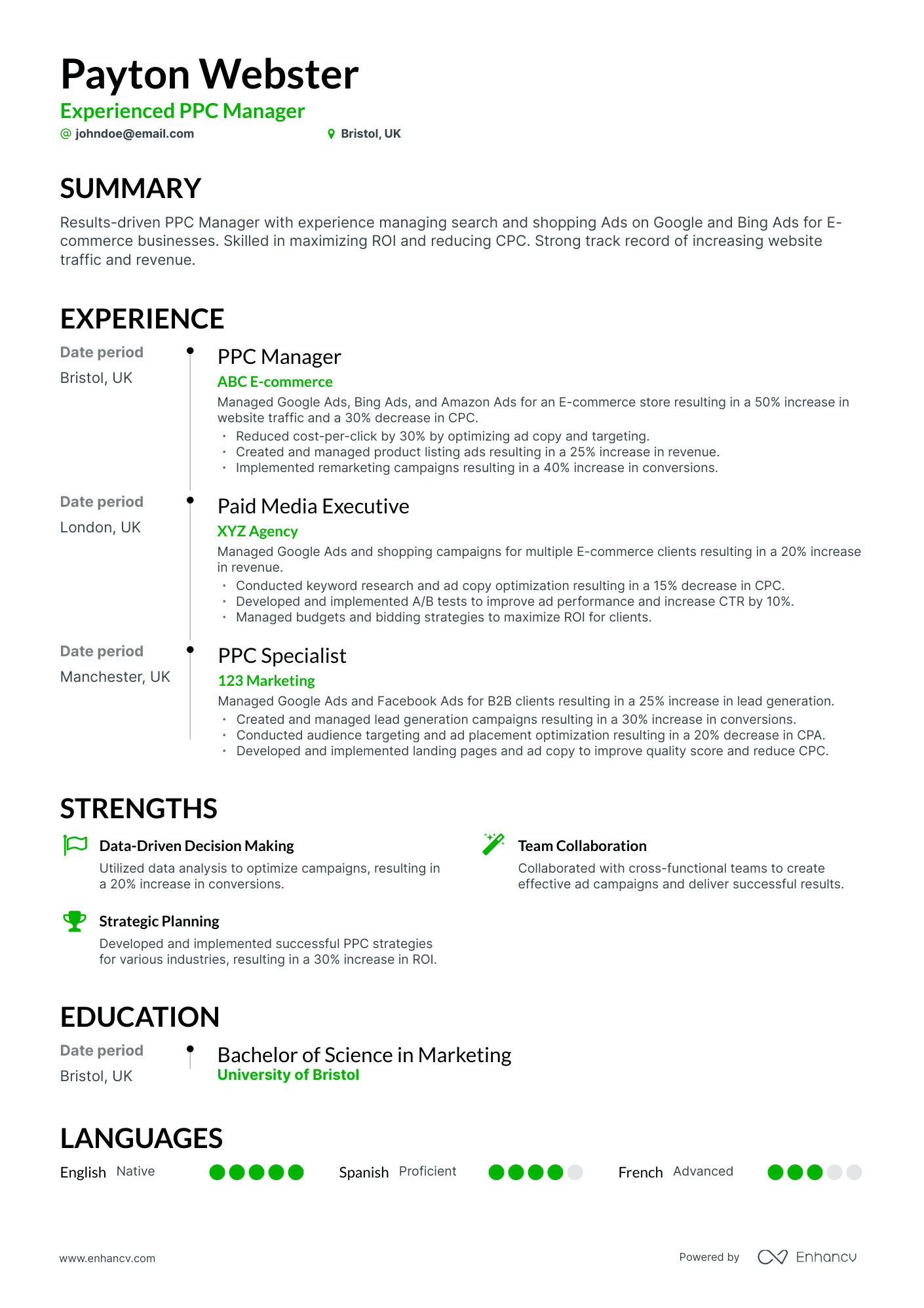 Timeline PPC Manager Resume Template