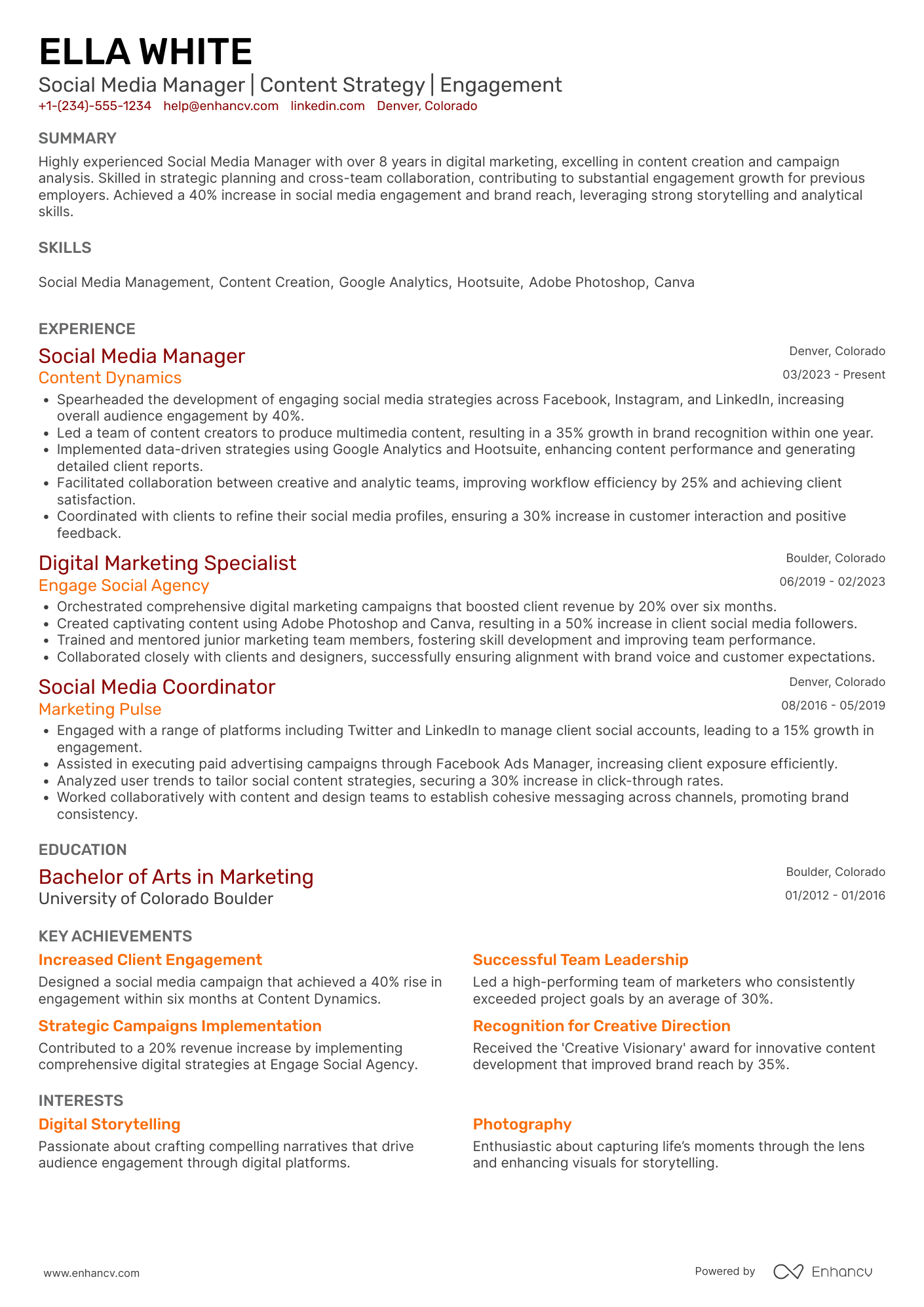 A resume example of a Social Media Marketing Coordinator