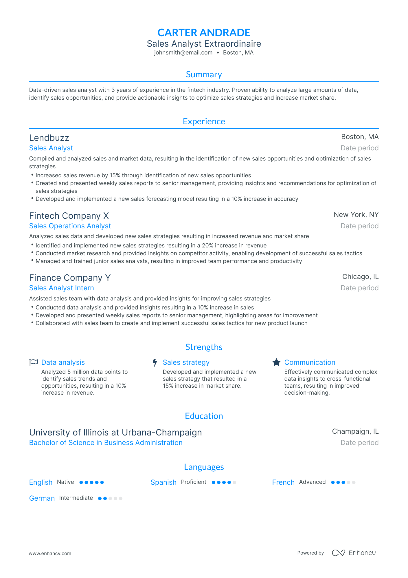Traditional Sales Analyst Resume Template