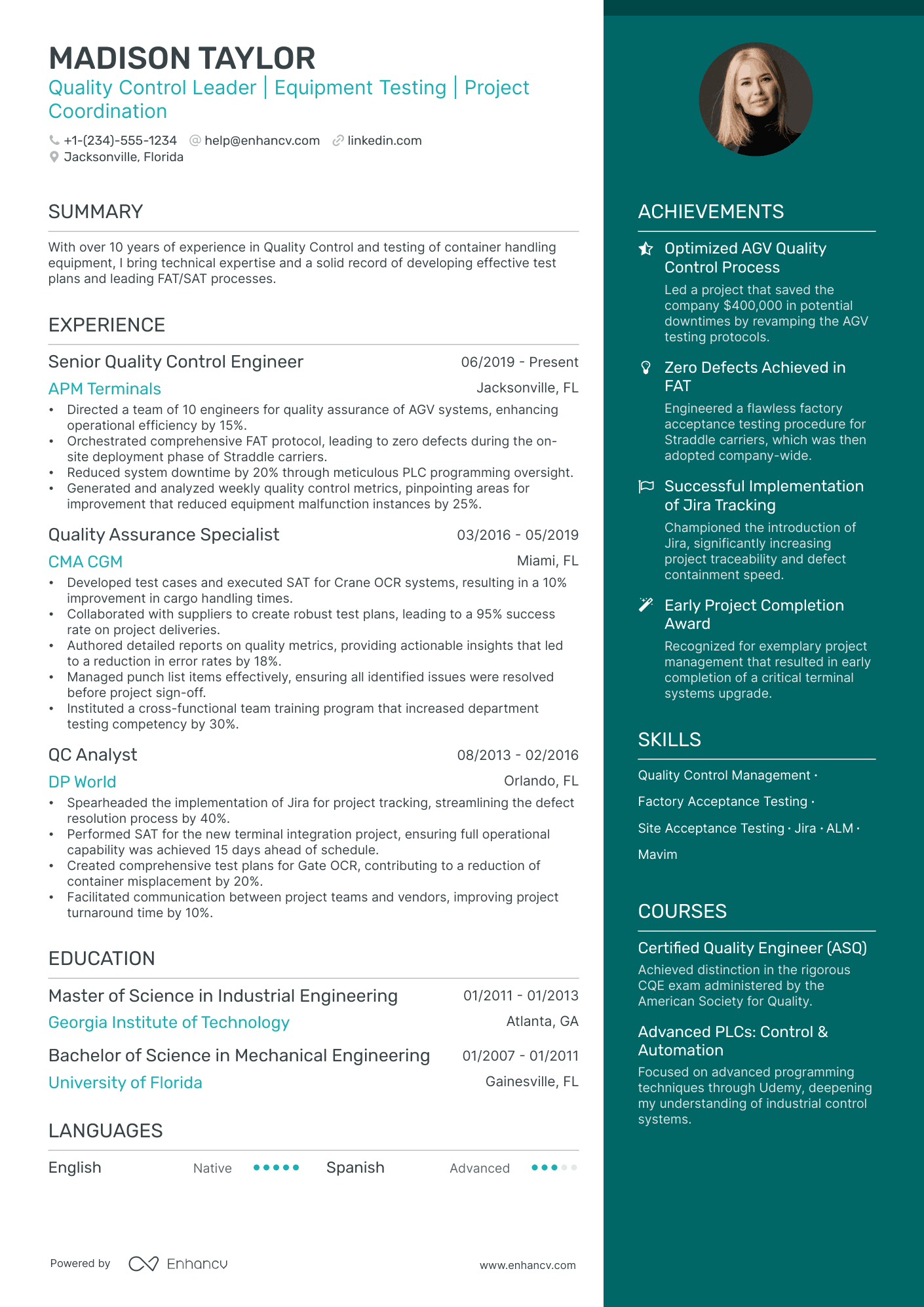 sample resume for experienced quality assurance engineer