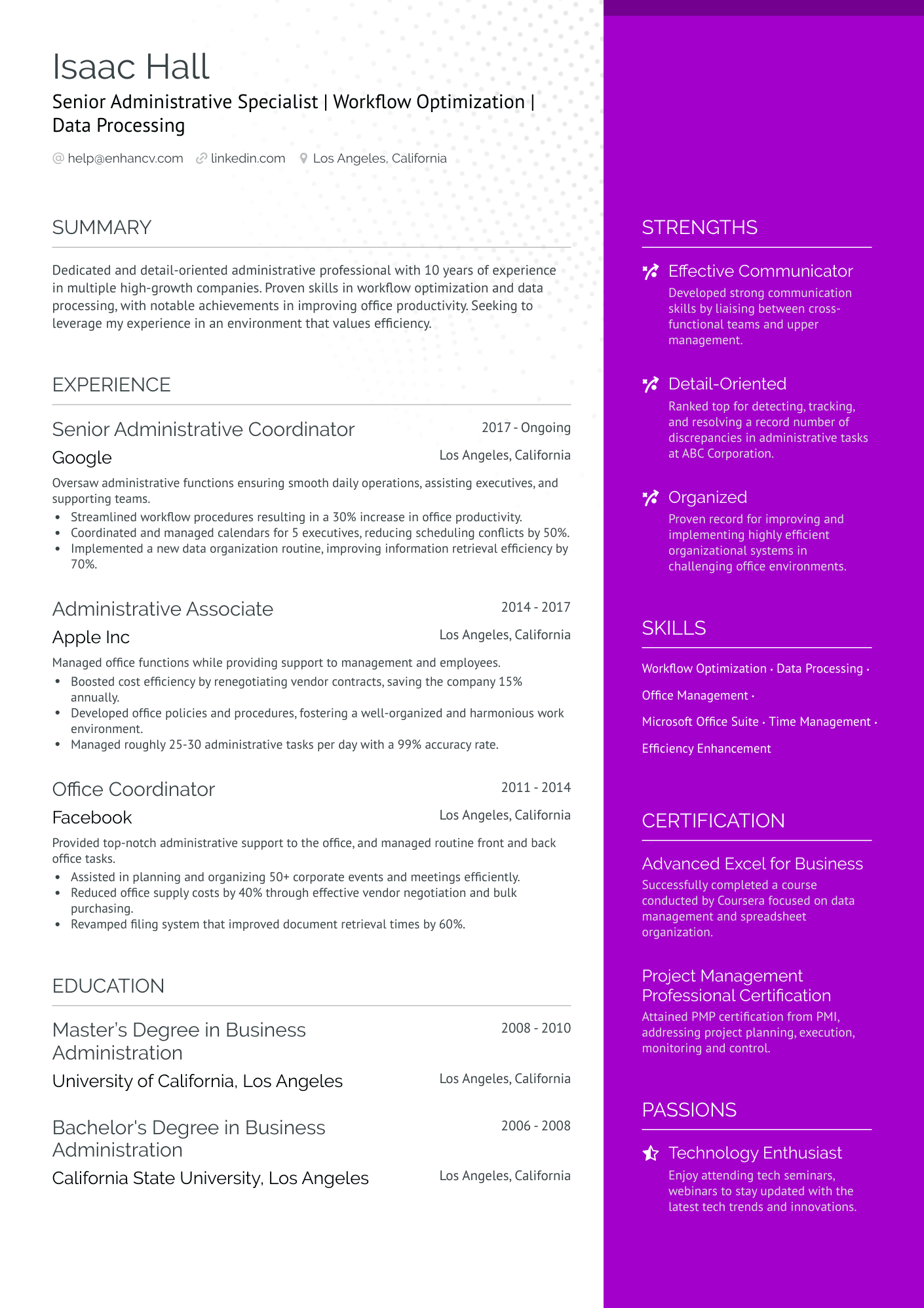 resume examples for secretary work