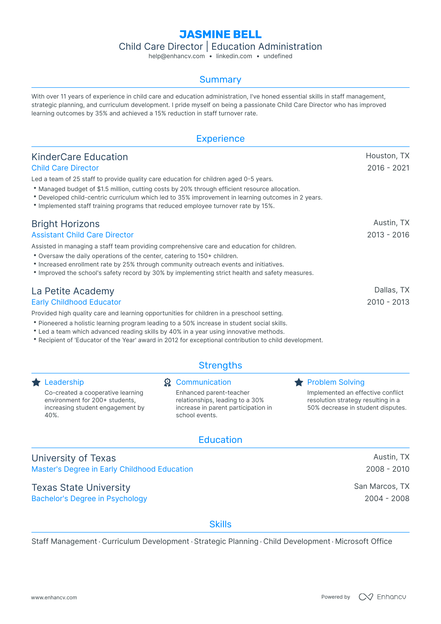 undefined Child Care Director Resume Template