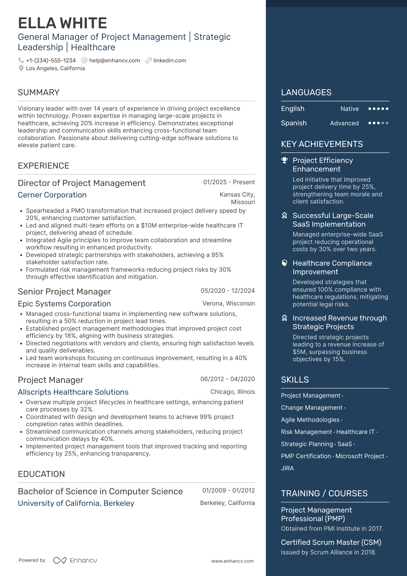 A resume example of a General Manager of Project Management