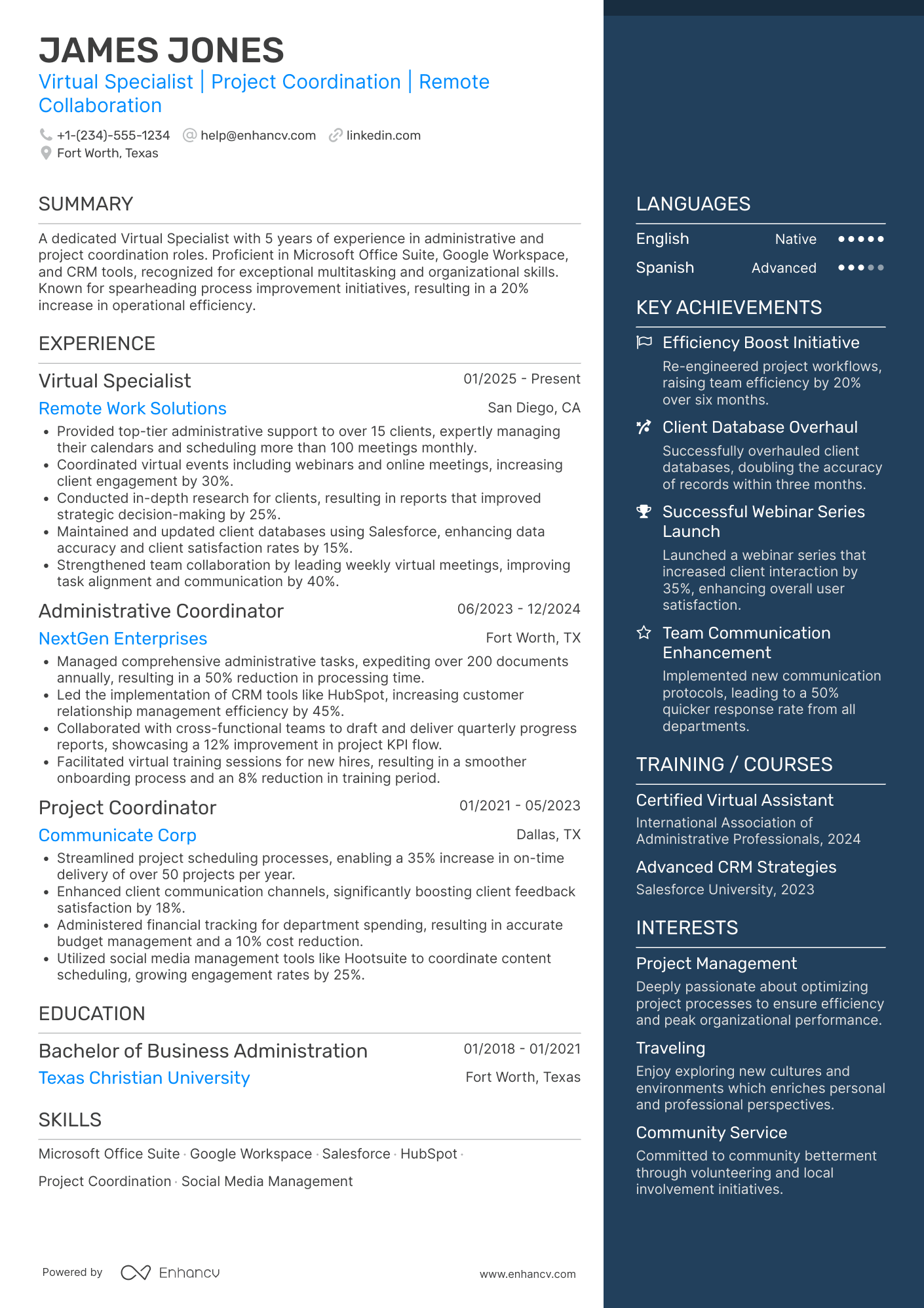 A resume example of a Military Spouse Stay at Home Mom