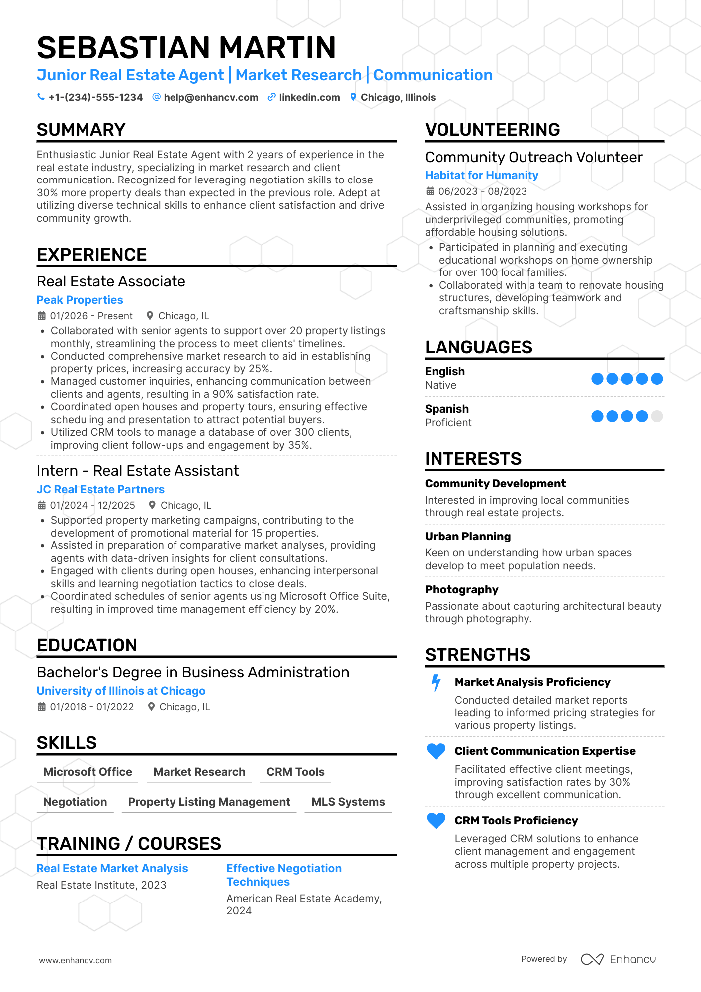 A resume example of a Junior Real Estate Agent
